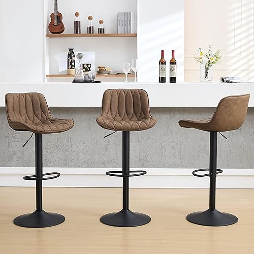 Miniatura 19 de Juego de 2 taburetes de bar giratorios, taburetes de bar de altura de mostrador marrón con respaldo, taburete de bar ajustable de 25 a 33 pulgadas,