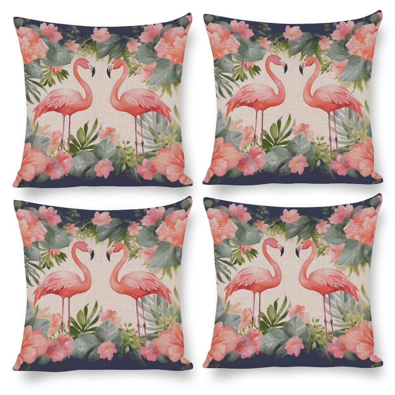Coussin flamants roses pour décoration salon et canapé fleuri