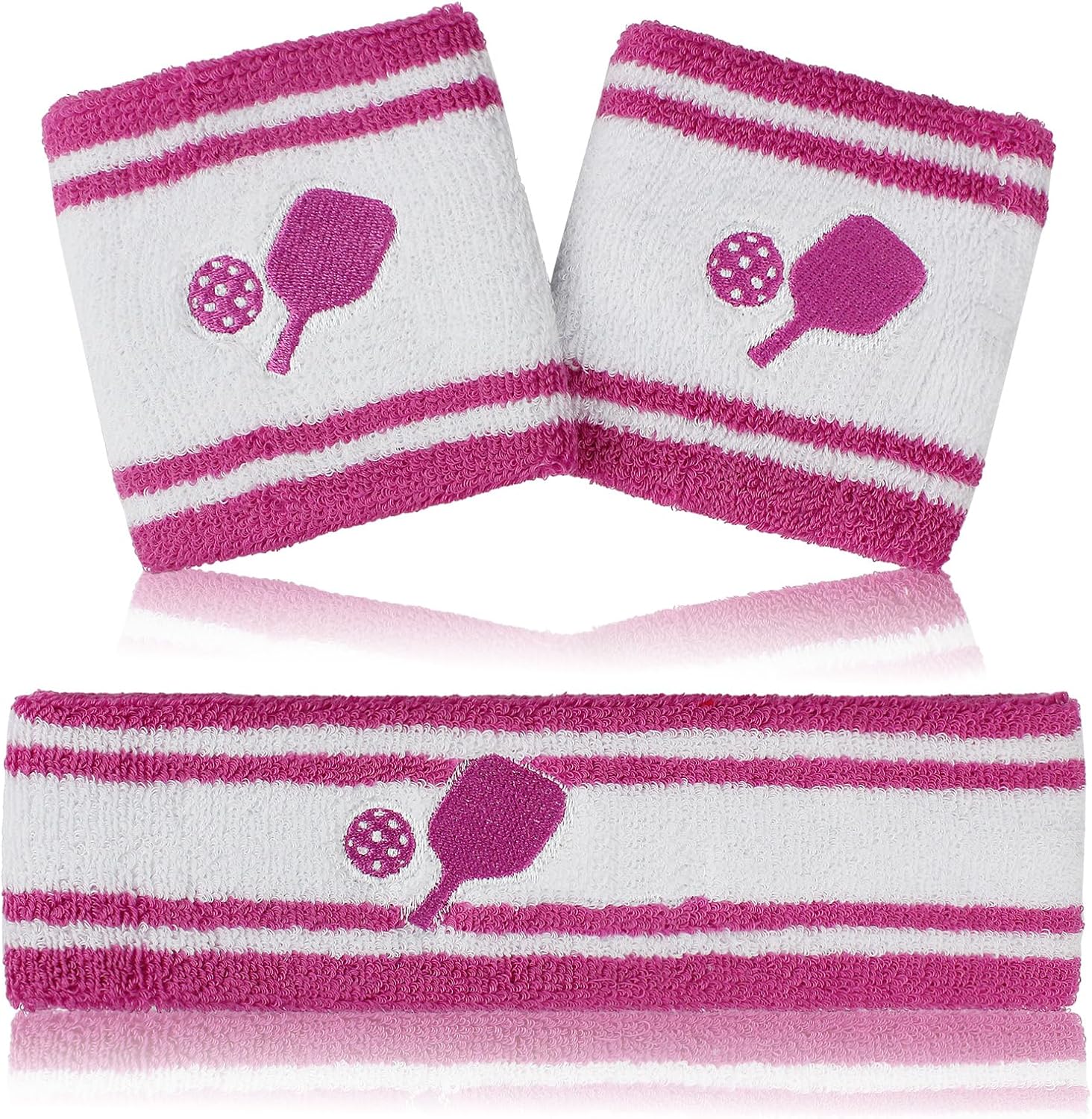 KOFULL Pickleball Accessories, Pickleball Gifts for Women and Men, Cotton Sweat Bands Headband Set for Tennis, Golf, Yoga Sports, Green/Pink