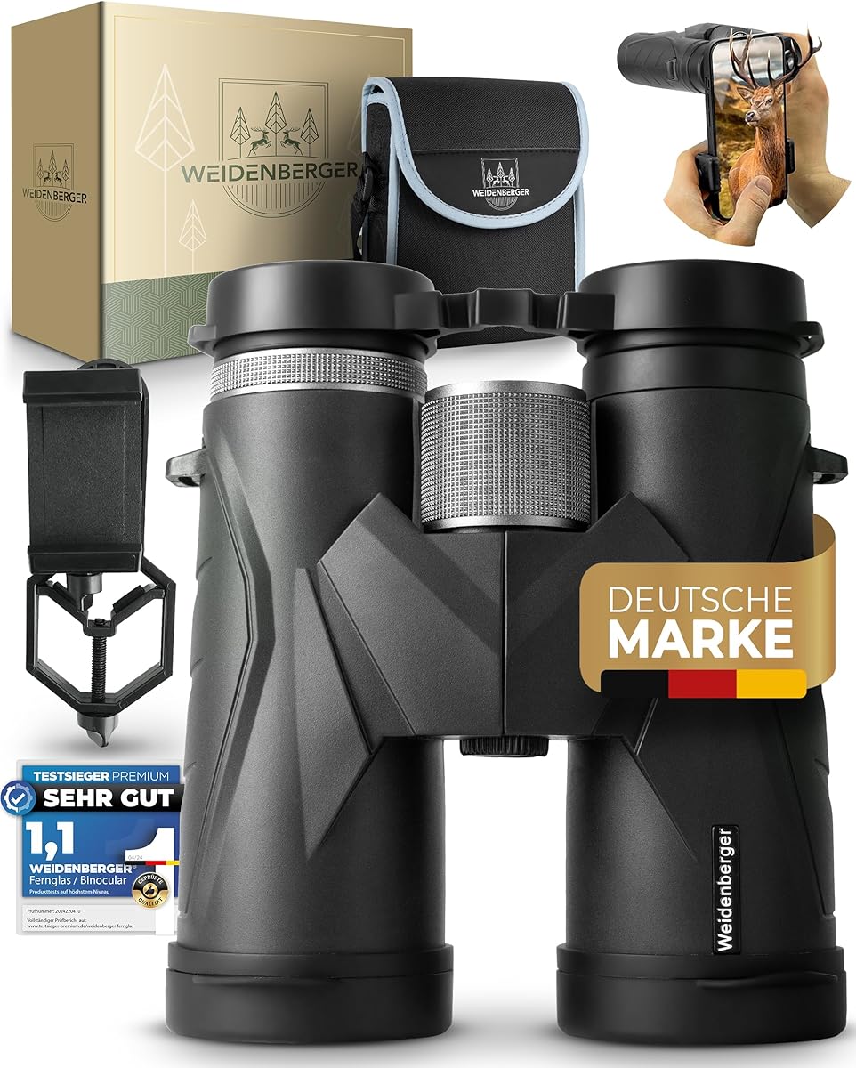 Fernglas 12x42, [TESTSIEGER] Magnesium Fernglas mit Nitrogenfüllung und wasserdicht, für Erwachsene, BAK4 HD Prisma + FMC Objektiv, auch Brillenträger geeignet (Schwarz, 12x42)