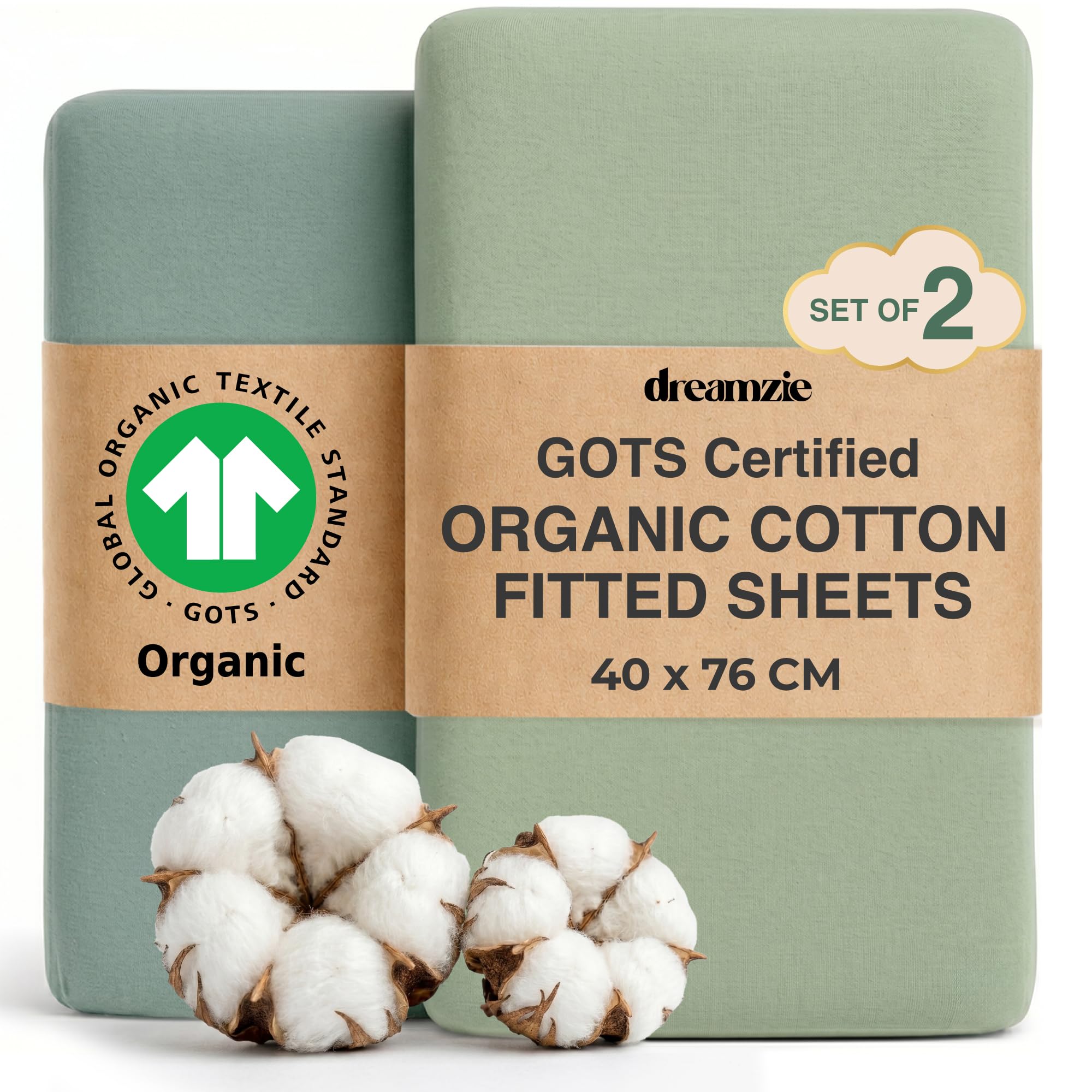 Dreamzie - Crib Sheets - 100% Organic Cotton - 76 x 40cm - Set of 2