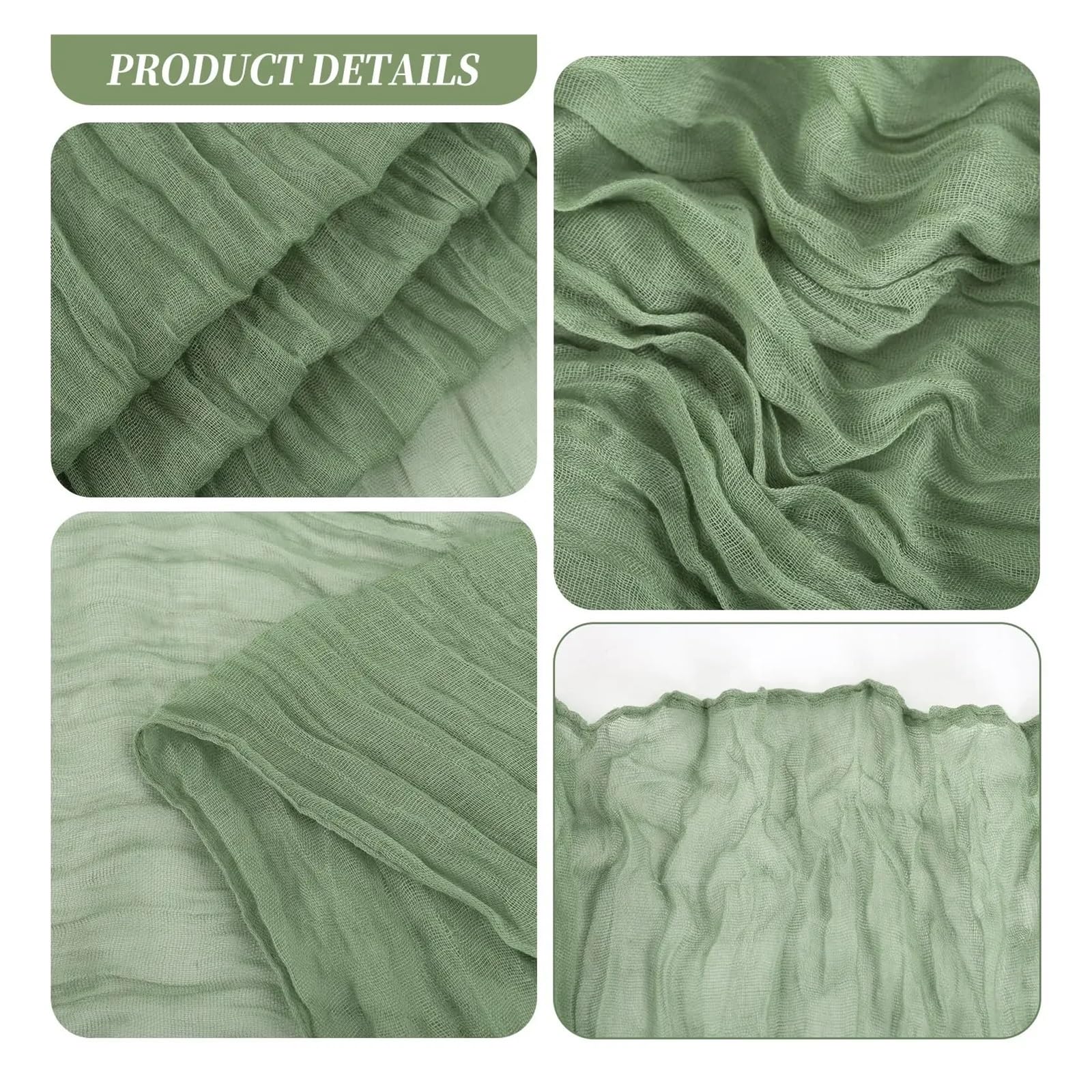 Stuhlschleifen 30 STÜCKE 30x275 cm Hochzeit Salbei grün Stuhl Schärpen Dekoration Gaze Käsetuch Stuhl Schleife Stuhlhusse for Empfang Party(30PCS Sage)
