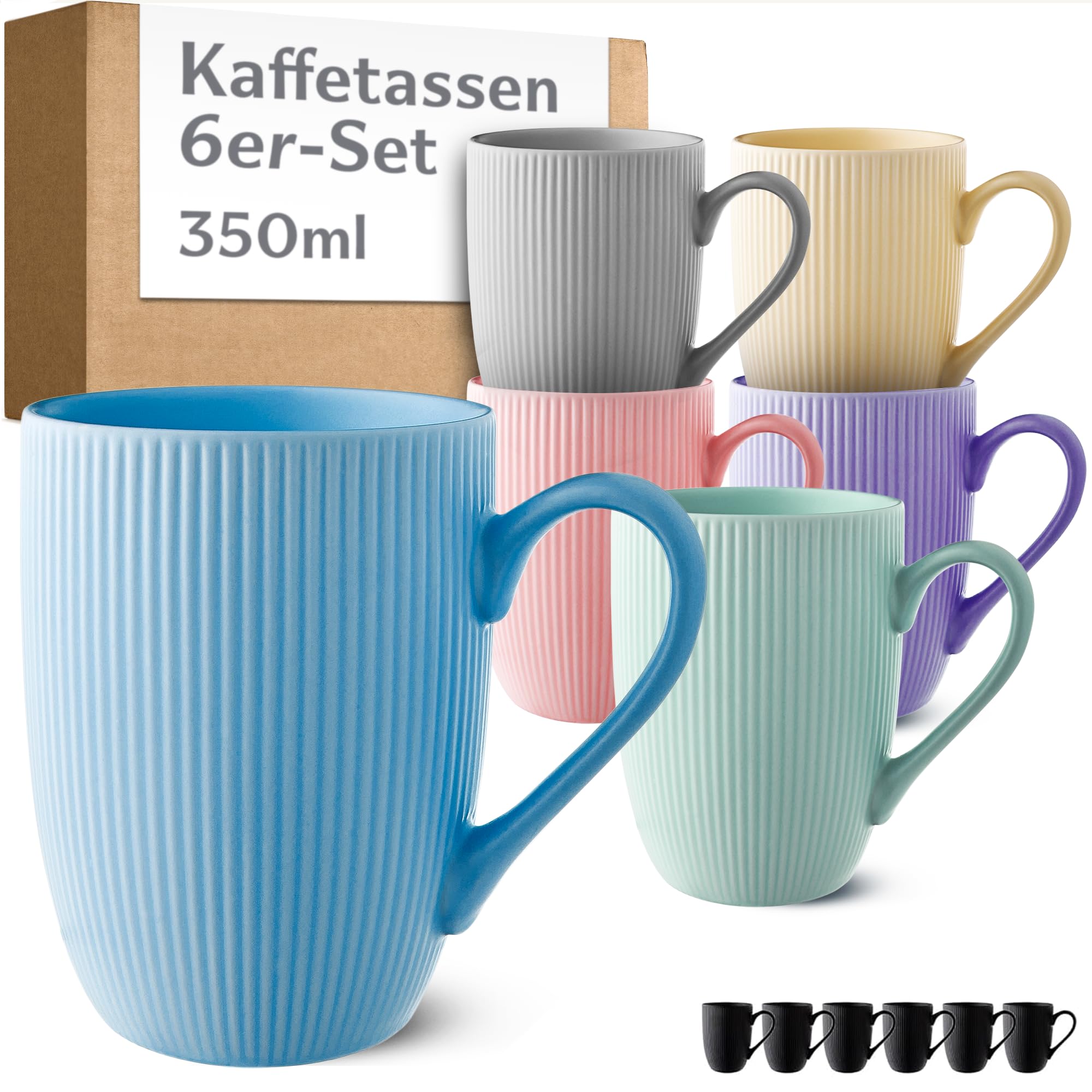 Cosumy Kaffeetassen Set 6er Pastell 350ml – Kaffeebecher – Keramik Tasse