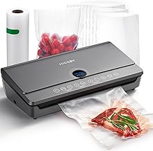 HiCOZY Vacuum Sealer Machine, Food Vacuum Sealer with Built-in Cutter and Bag Storage, Air Sealer Machine for Sous Vide and Food Storage with 10 BPA Free Vacuum Sealer Bag, 1 Roller Bag (Space Gray)