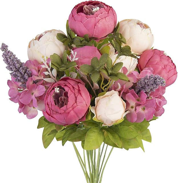 Vintage Artificial Peonies Silk Peony Flowers Bouquet for Wedding Bridal Home Décor  Beautiful Floral Centerpiece Arrangement Decoration with 1 Bouquets (Mixed Pink)