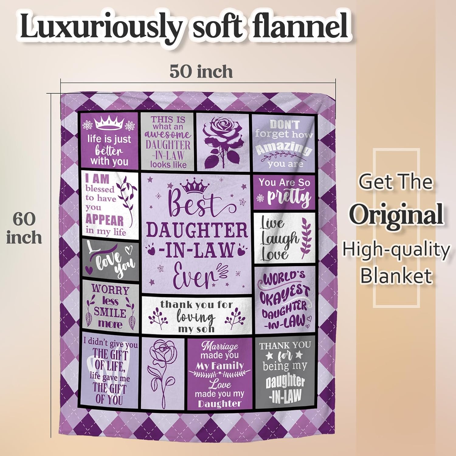 Daughter in Law Birthday Gifts - Throw Blanket 60"x 50", Mothers Day Christmas Wedding Gifts for Daughter-in-Law, Gift for Son’s Girlfriend - Image 5