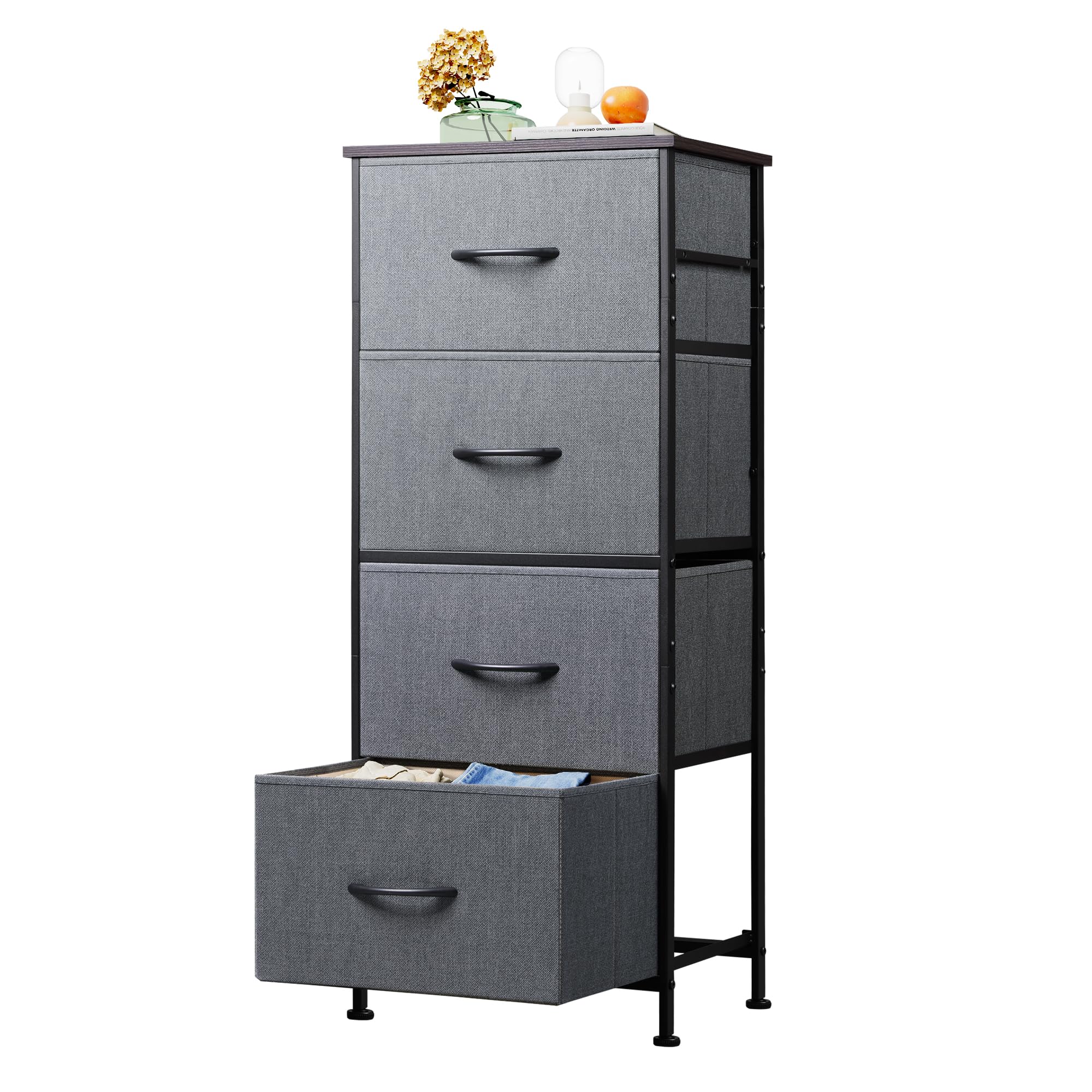WLIVE Chest of Drawers with 4 Drawers, Fabric Drawers Storage Unit with Wood Top Steel Frame, Storage Organizer Unit for Bedroom, Living Room, Kids Room, Grey โ image 1