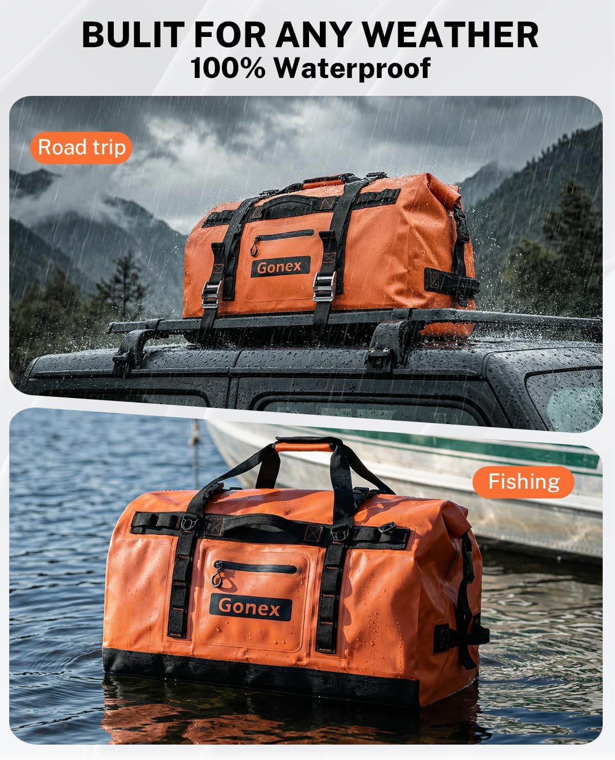 Gonex Waterproof Duffel Bag, 90L Heavy Duty Dry Duffle Bag with Reinforced Thickened Bottom, 3-in-1 Convertible Large Travel Backpack for Kayaking, Motorcycle, Camping & Boating, Orange