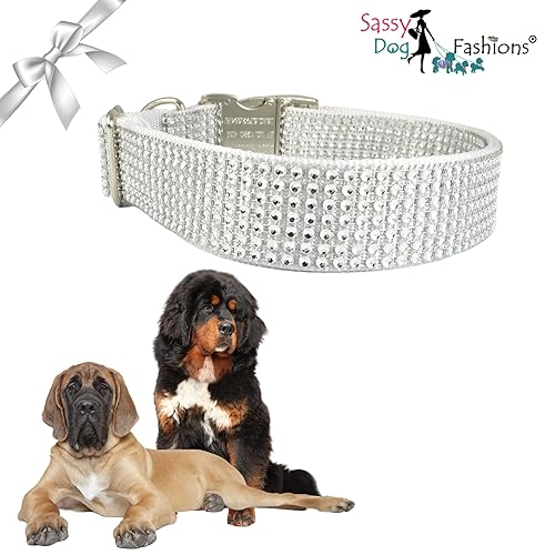 Miniatura 3 de Fancy Rhinestone Dog Collar, Bling Girl Dog Collar Gift, Jeweled Dog Collar for Small Medium Large Girls and Giant Breed Dogs (Large 1 x 15-24",