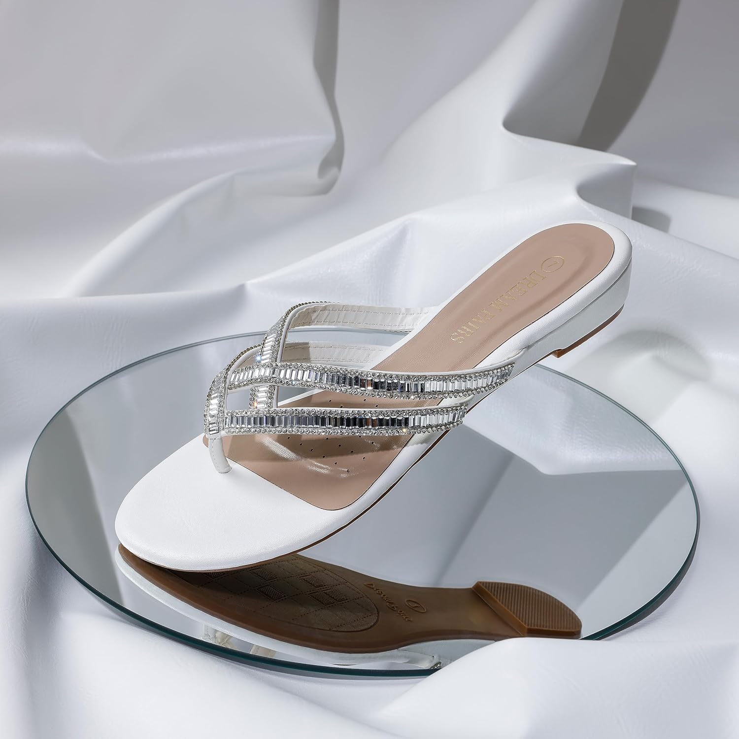 DREAM PAIRS Women's Fashion Rhinestones Design Slides Sandals Dress Daily Flat Sandals for Summer - Image 3