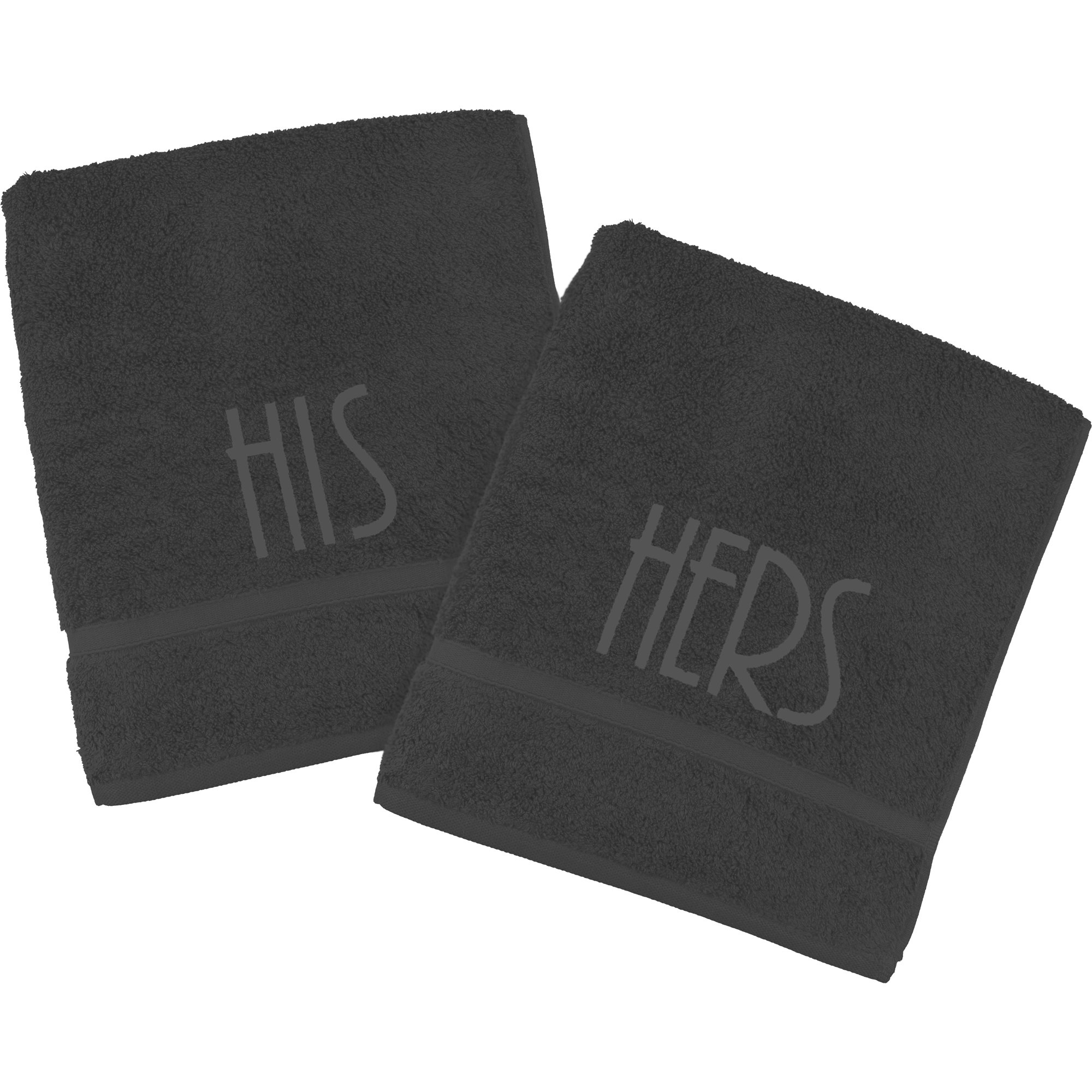 Teddyt's Pitch Black With Charcoal Embroidered His & Hers Towels Gift Set (, Hand Towel Set (80X50cm))