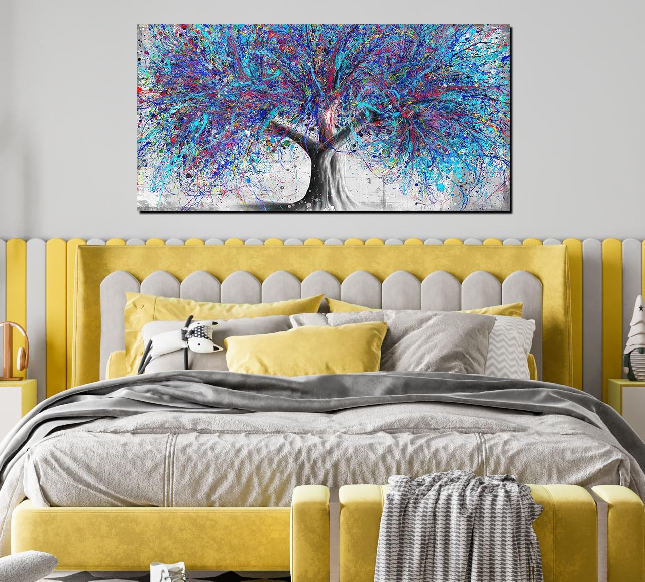 GUGIKA Tree Wall Art for Living Room, Blue Watercolor Canvas Wall Decor for Bedroom, Banksy Graffiti Print Painting Picture Decoration, Size 40x20 Inches