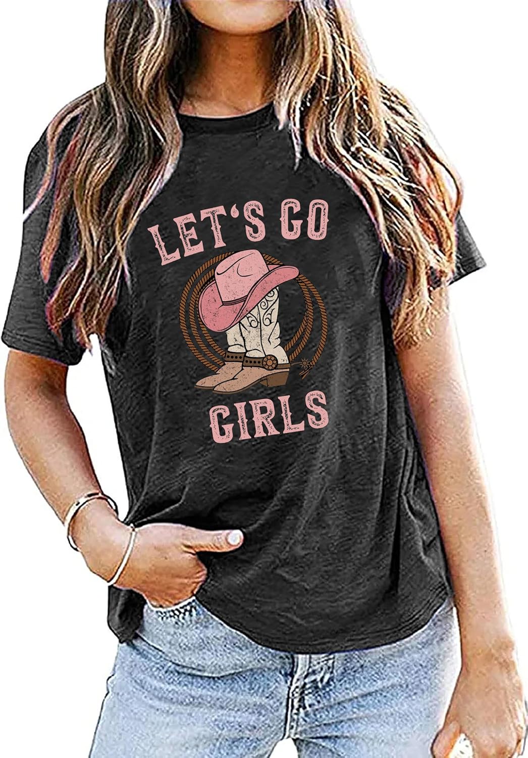 Cowboys Boots Shirts Women Long Live Western Vintage Cowgirl Graphic Tees Funny Letter Print Country Music Tshirt - Image 4