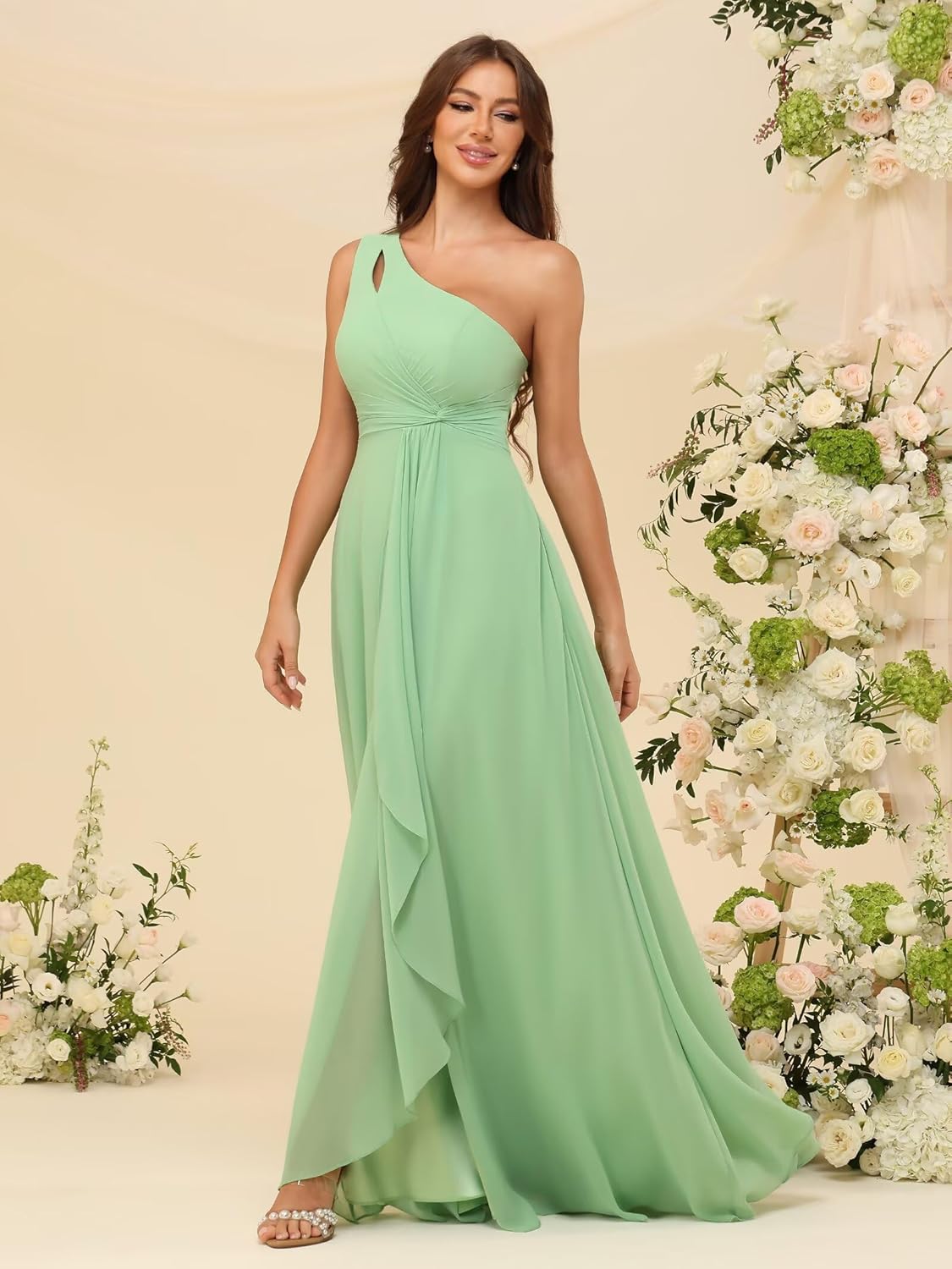 homdor Chiffon One Shoulder Bridesmaid Dresses 2026 with Pleated Bodice Long Ruffles A Line Formal Dress for Women with Slit - Image 6