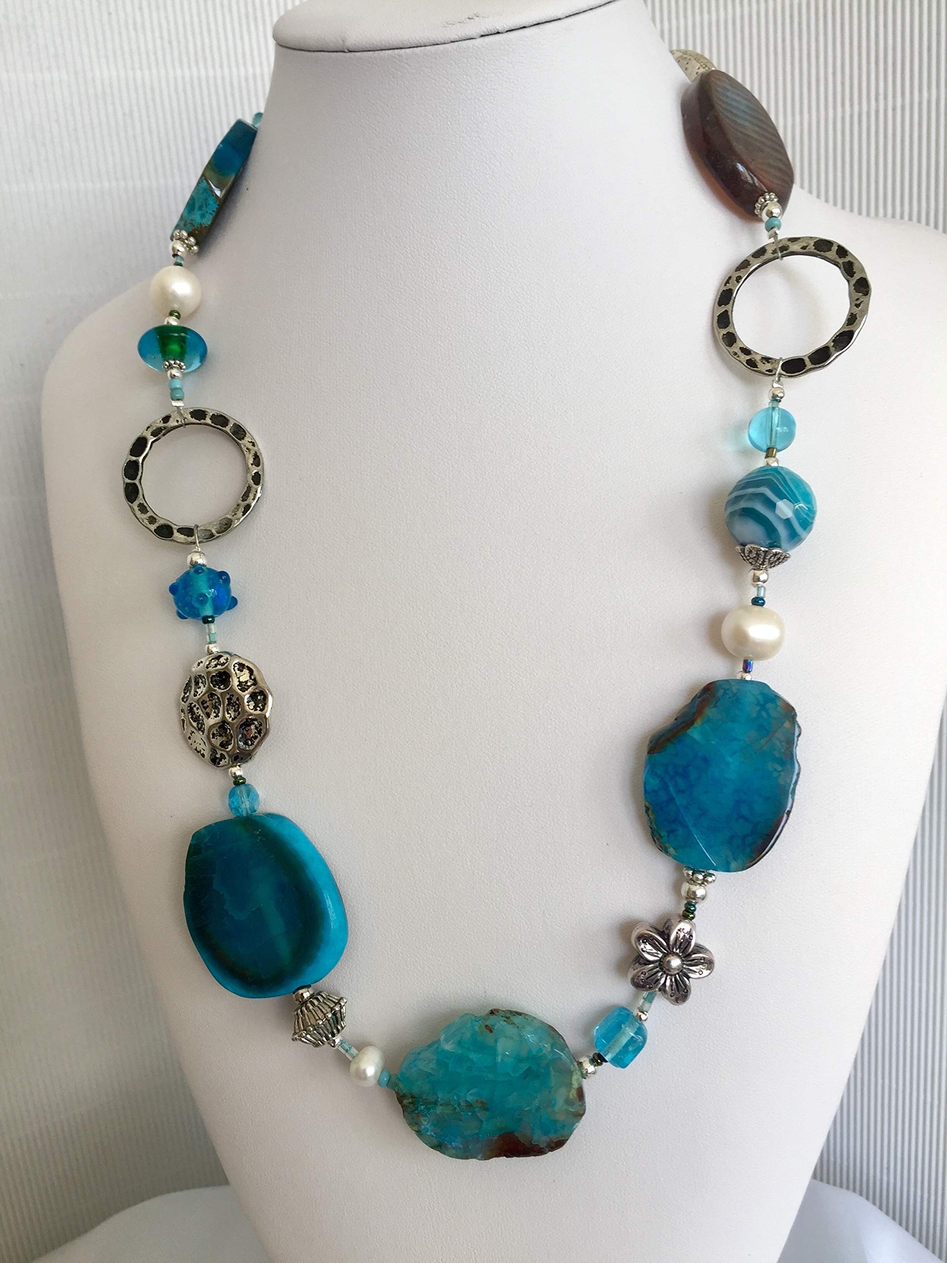 Collana lunga Donna in pietre dure turchesi "Deep Ice", regolabile