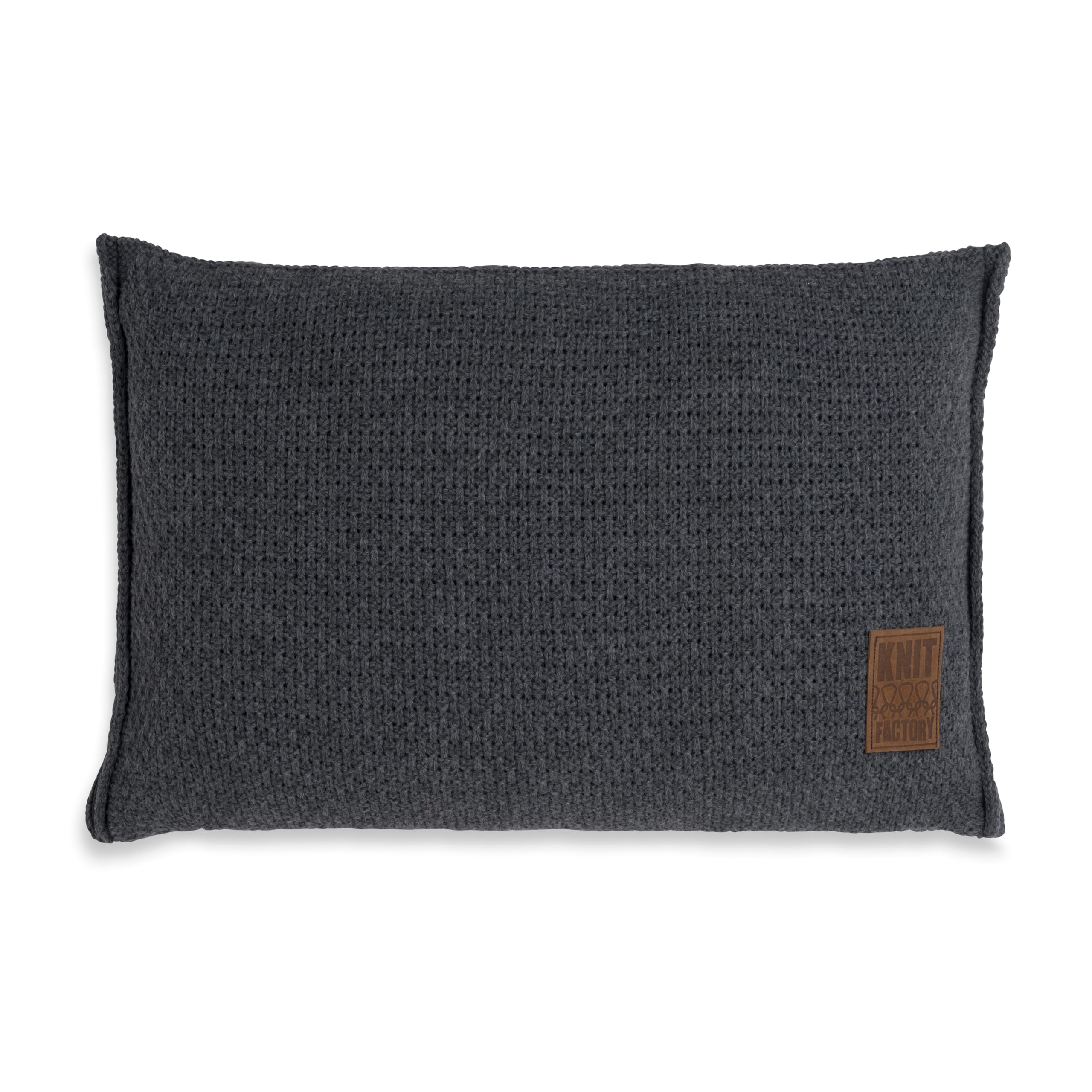 KNIT FACTORY - Jesse Rechteckiges Zierkissen - Anthrazit - 60x40 cm | Sofakissen mit Füllung und Bezug - Couchkissen - Zierkissen - Gestrickter Dekokissen - Zeitloses Design
