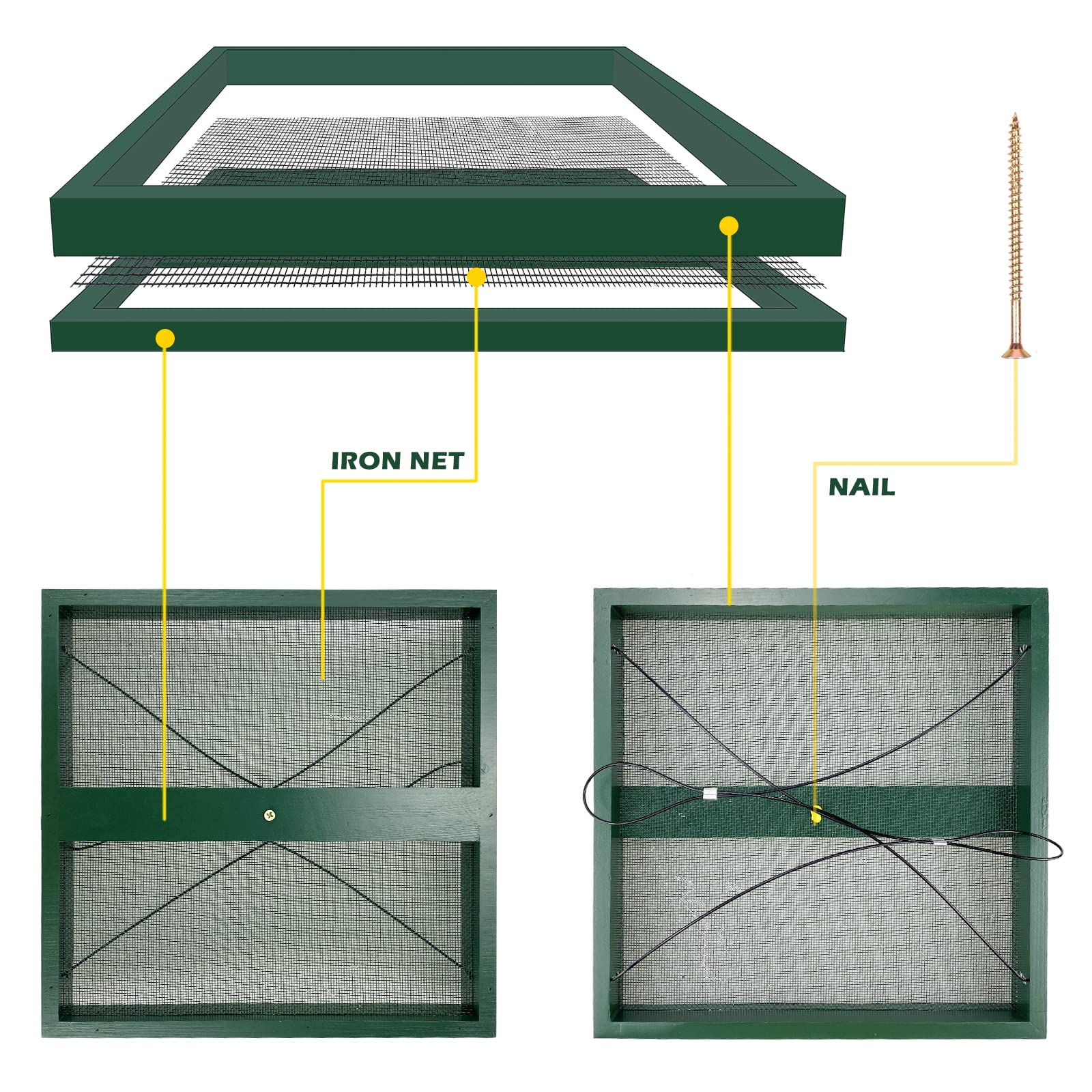 MIXXIDEA Comedero para ardillas, plataforma de madera, comedero de pájaros salvajes, plataforma de malla para decoración exterior de jardín (verde-1 unidad)