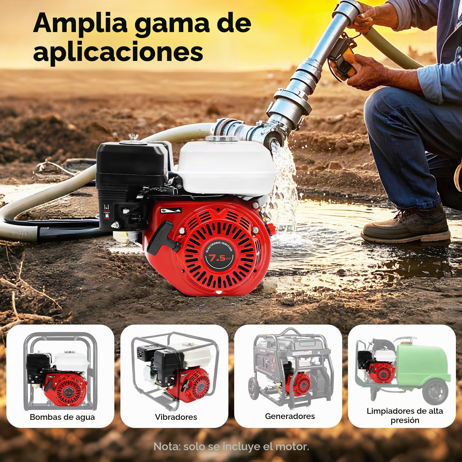 Motor de gasolina de 212cc 7,5 CV, motor de 4 tiempos, eje de 20mm, arranque manual, kit de go-kart, motor de kart con función de protección contra falta de aceite para máquinas de bomba