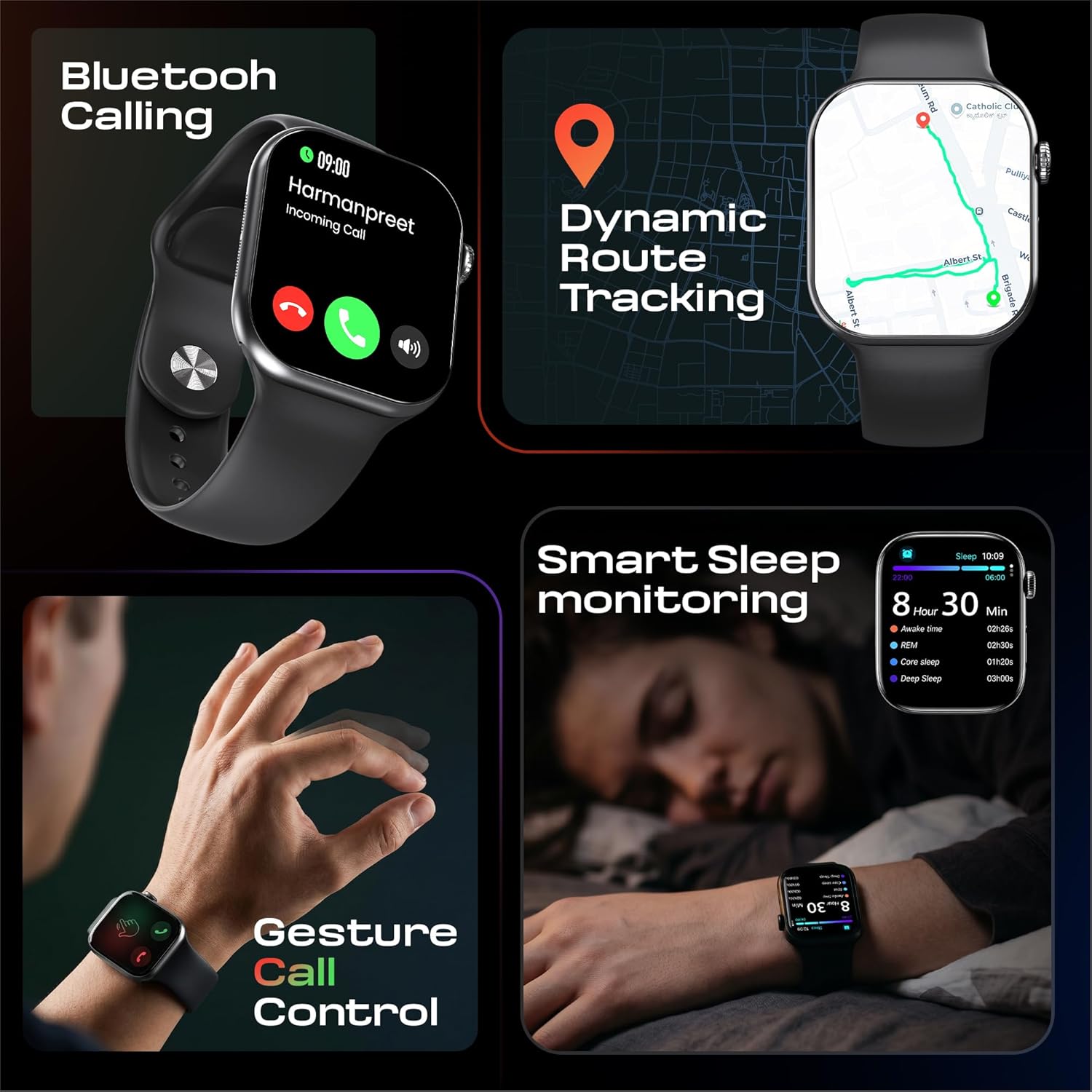CrossBeats Nexus Pro Smart Watch illustrating dual voice assistant activation methods
