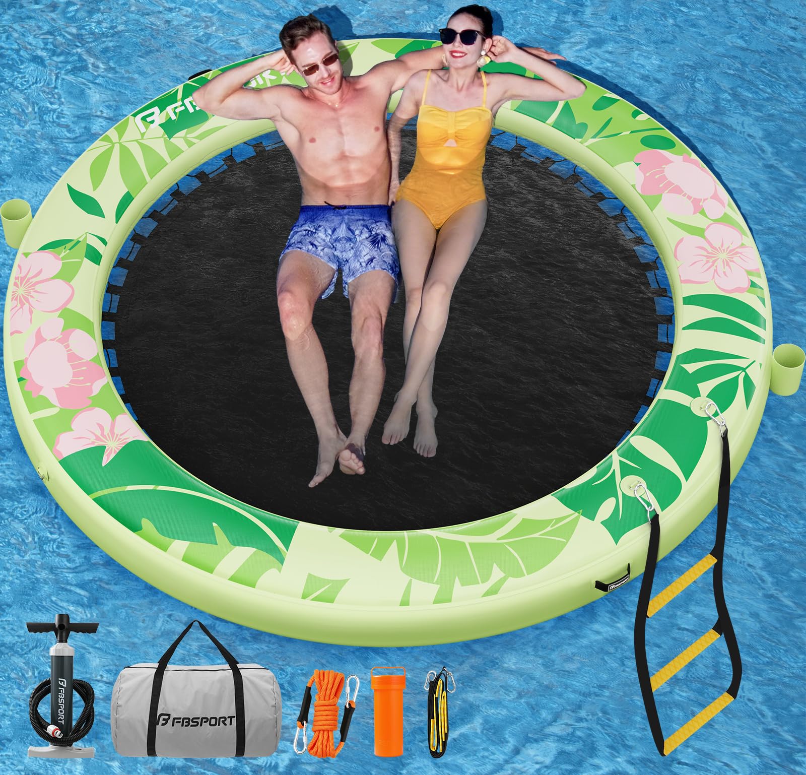Piattaforma Galleggiante Gonfiabile Sunchill 240/300 cm per 2-5 Persone, Isola Gonfiabile Rotonda, Amaca Acquatica Floating Platform con Rete per Carichi Pesanti per Piscina, Lago e Mare