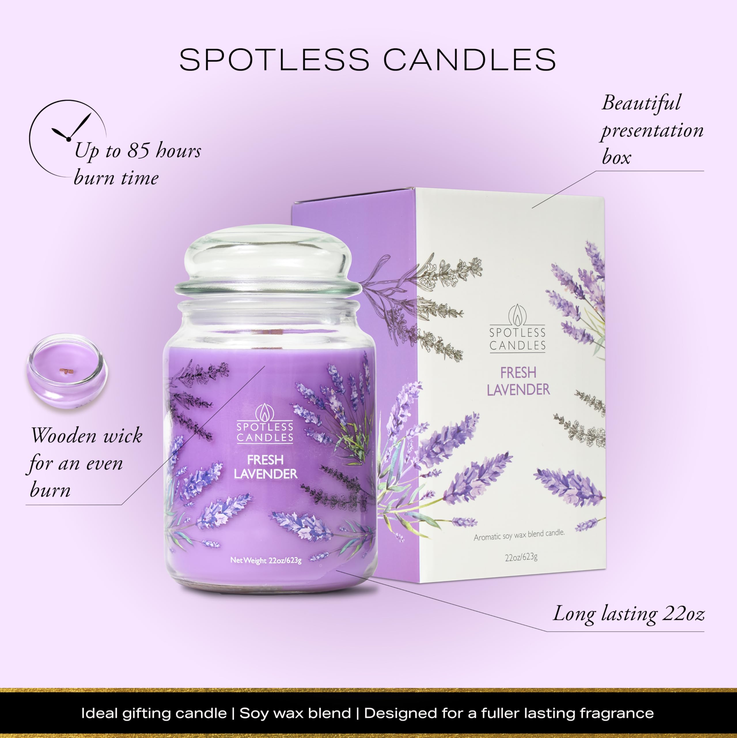 Fresh Lavender Candle 623g: 85 Hour Burn Time - Image 4