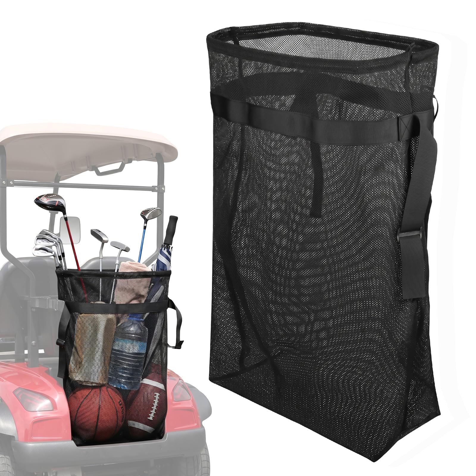 Photo 1 of Easecos Golf Cart Cargo Bag - 20"x9"x34" Mesh Organizer, Black