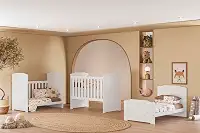 Berço Multifuncional 3 Em 1 Em MDF Vira Cama E Mini Sofá Suporte Para Mosquiteiro