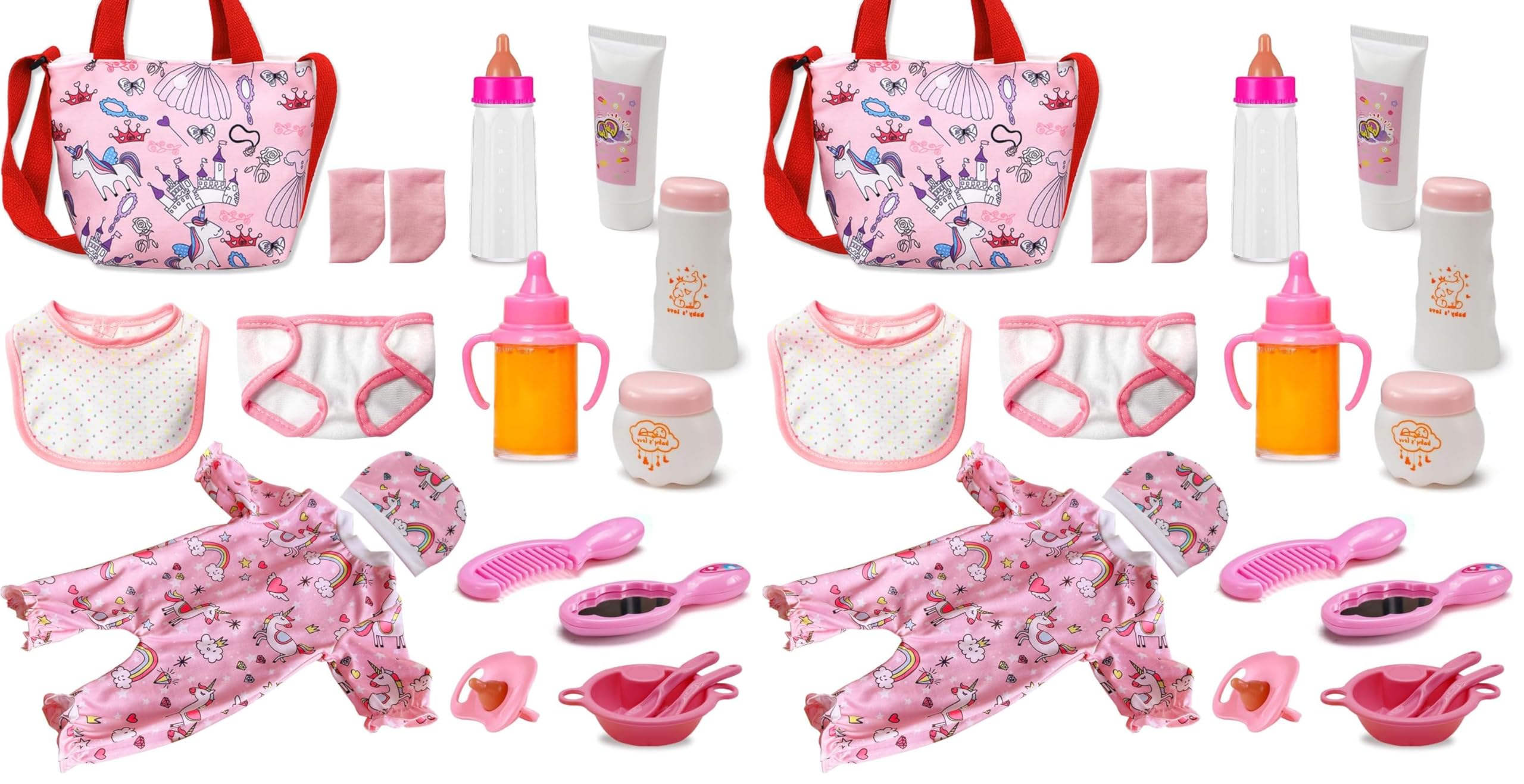 Accessoires pour poupée de bébé, Accessoires pour poupée avec vêtements pour poupée, tétine pour poupée, Sac à Couches pour poupée, Cadeau pour Fille (Lot de 2)