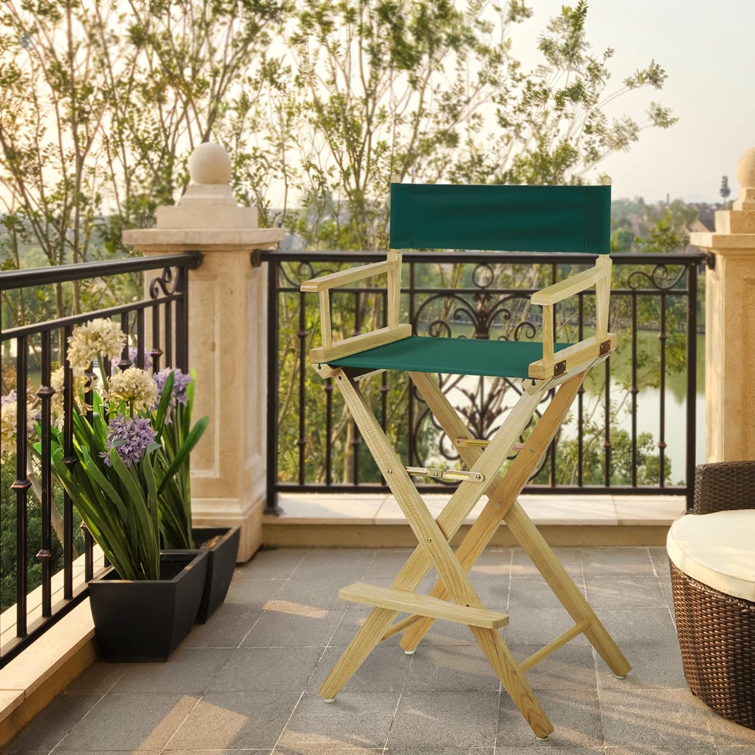 American Trails Extra-Wide Premium Directors Chair 30" H Bar Height Natural Frame Hunter Green Canvas