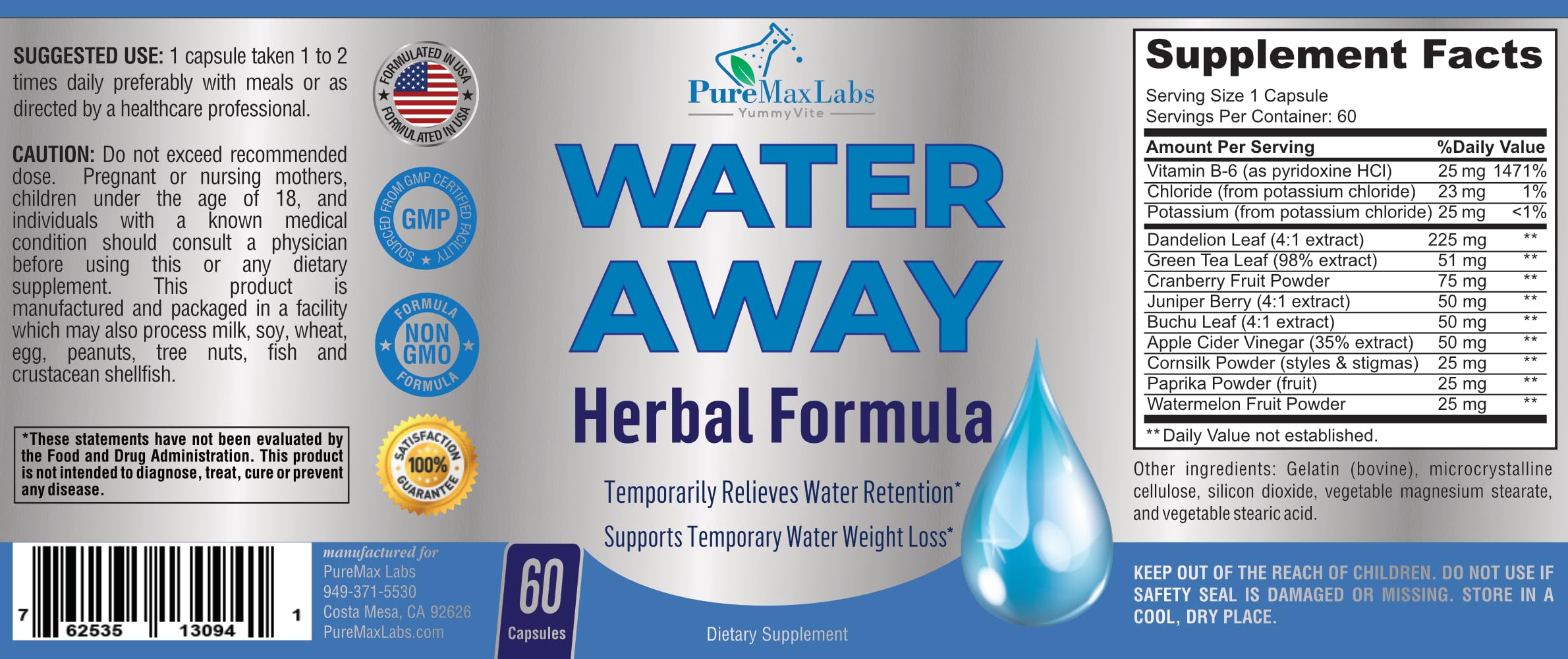 YUMMYVITE Water Away Gentle Herbal Diuretic, 60 Count (Pack of 1) — Amazon image 6