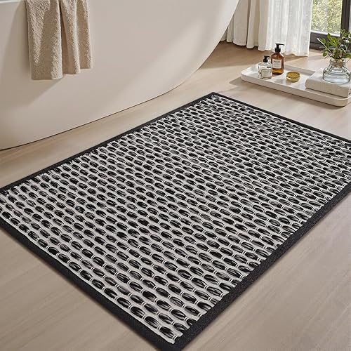 AMOAMI Unique Woven - Tapete de baño súper absorbente antideslizante, 17 x 24 pulgadas, color negro