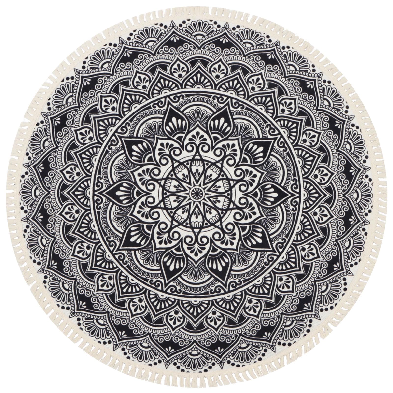 Terafeels Small Round Chair Rug Mats - 80cm Low Pile Machine Washable Carpet Non Slip Circle Rugs with Tassel for Home Bedroom Office 9080