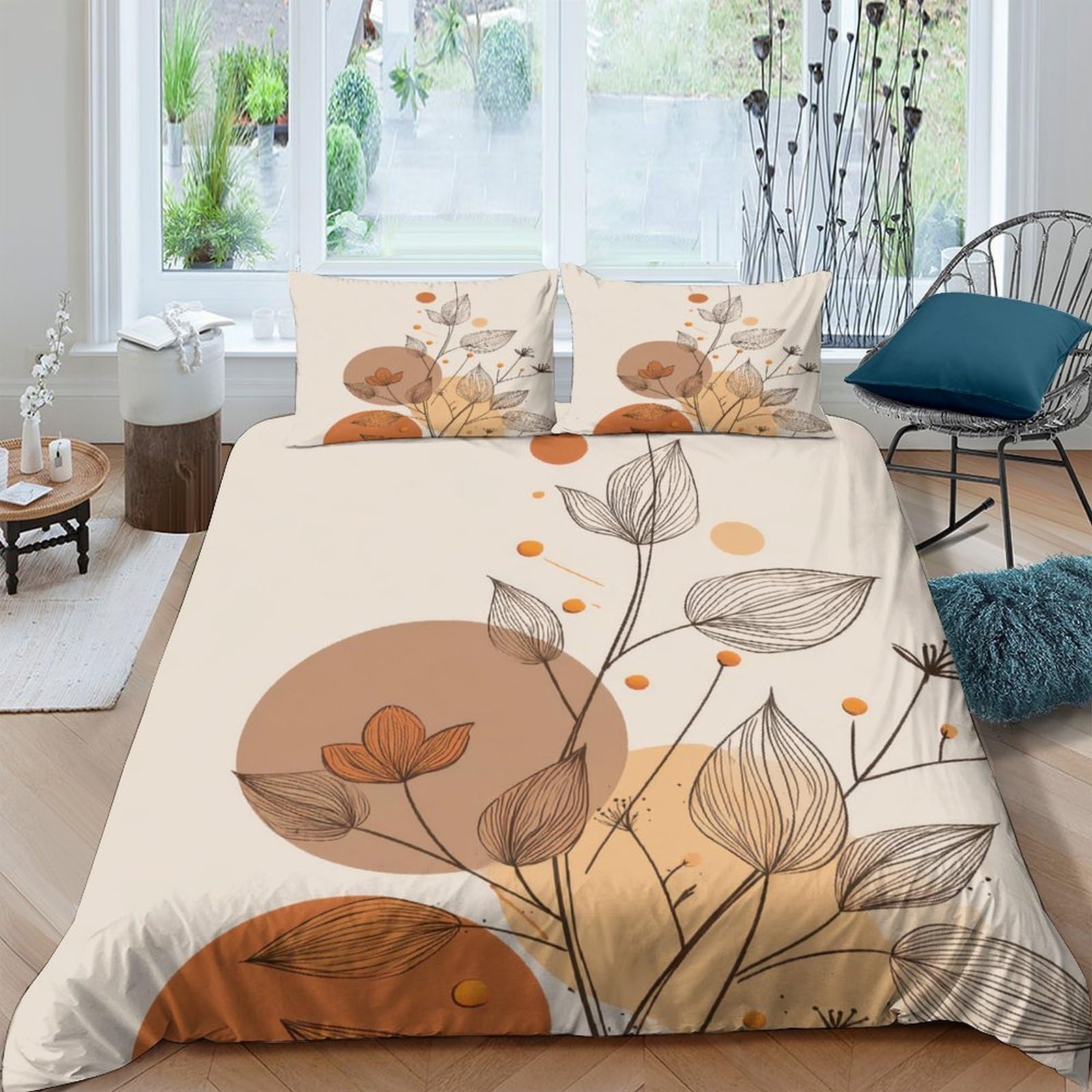 Ctjqhvkz Style-2 3D Printed Botanical Abstract Fitted Sheet Microfiber Soft Breathable Earthy Floral Mattress Cover For Bedroom Dorm Home Decor Single（135X200cm）