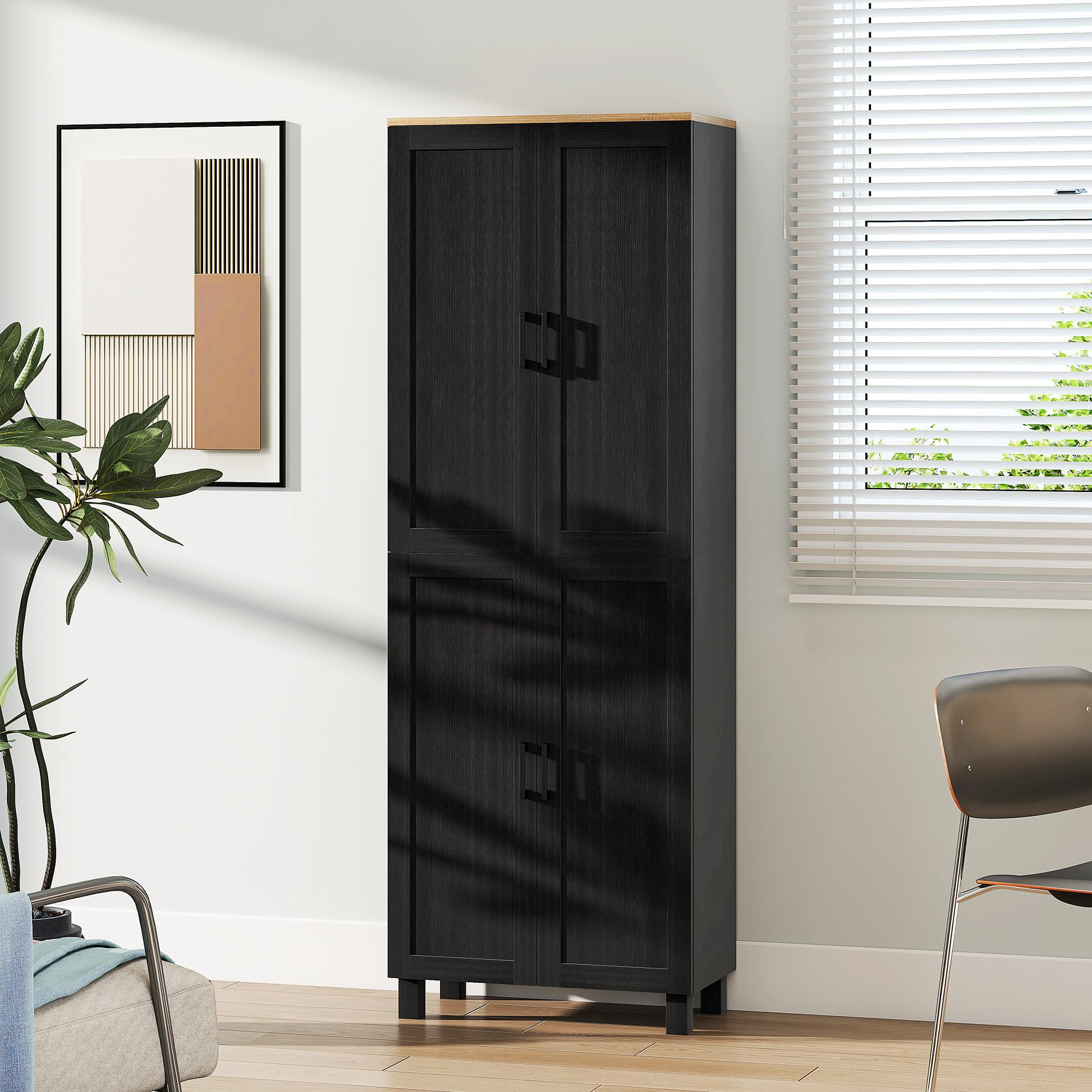 HOMCOM Credenza Cucina Alta, Mobile Dispensa con 4 Ante, 2 Armadietti, 5 Ripiani Regolabili, Mobile Cucina Moderno per Sala da Pranzo Soggiorno, 60x30x170.5 cm, Nero