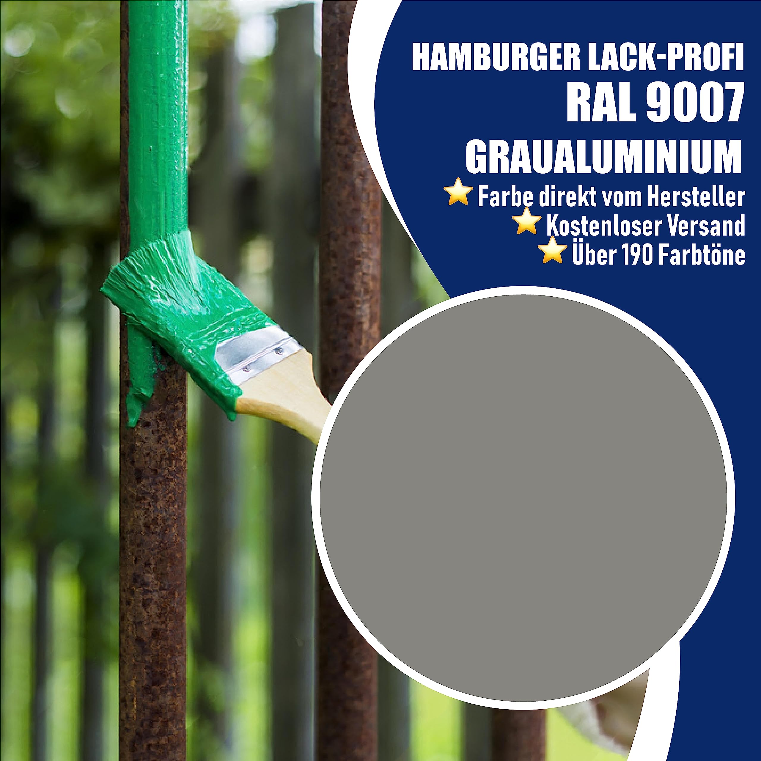 Metallschutzlack 3in1 SEIDENMATT Graualuminium RAL 9007 Grau Metallschutzfarbe 3-in-1 Grundierung, Rostschutz und Deckanstrich in Einem Metalllack Metallfarbe // Hamburger Lack-Profi (1 L)