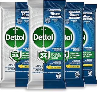 Dettol Protect 24 Multipurpose Wipes Citrus Burst , 360s (4 x 90 Pack)