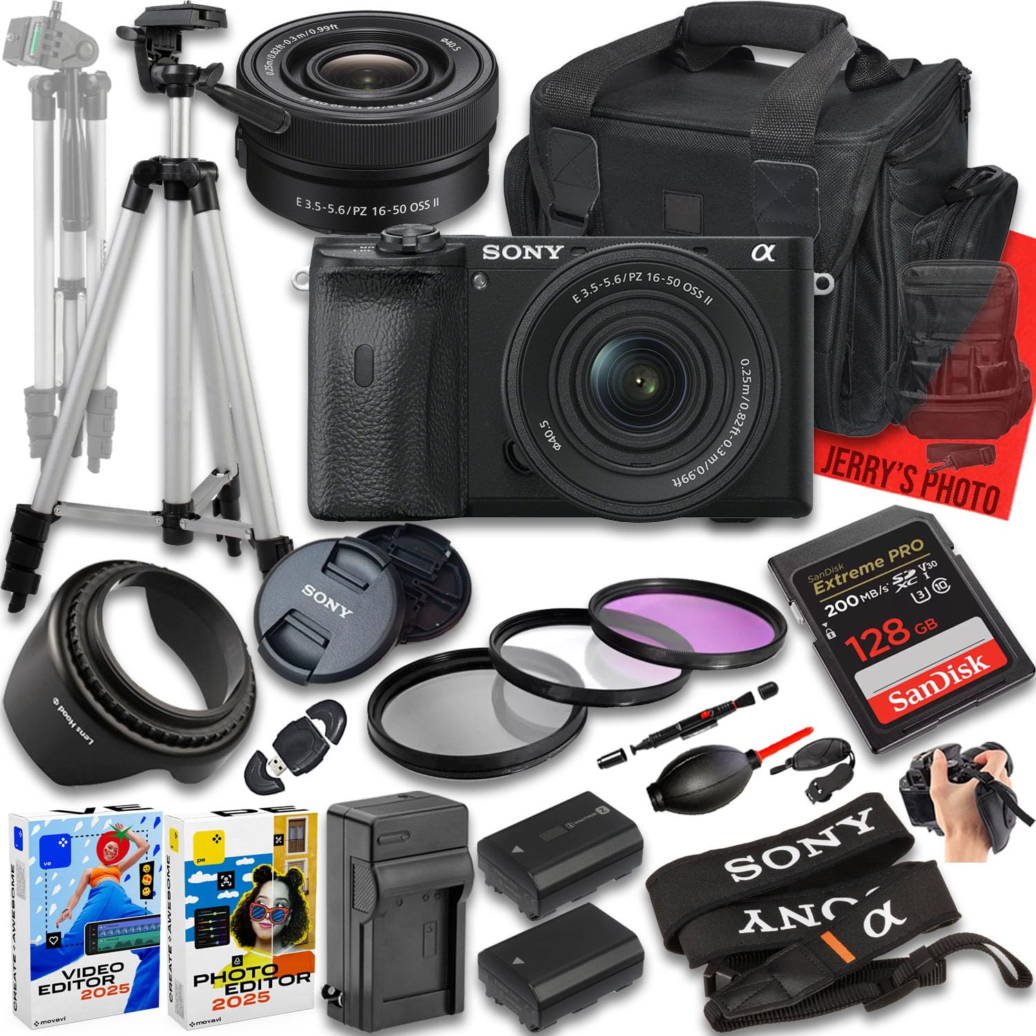 Sony a6600 Mirrorless Camera with E PZ 16-50mm f/3.5-5.6 OSS Lens + 128 GB Memory + Extra Battery + Camera Case + Tripod + More (22pc Bundle) (Renewed