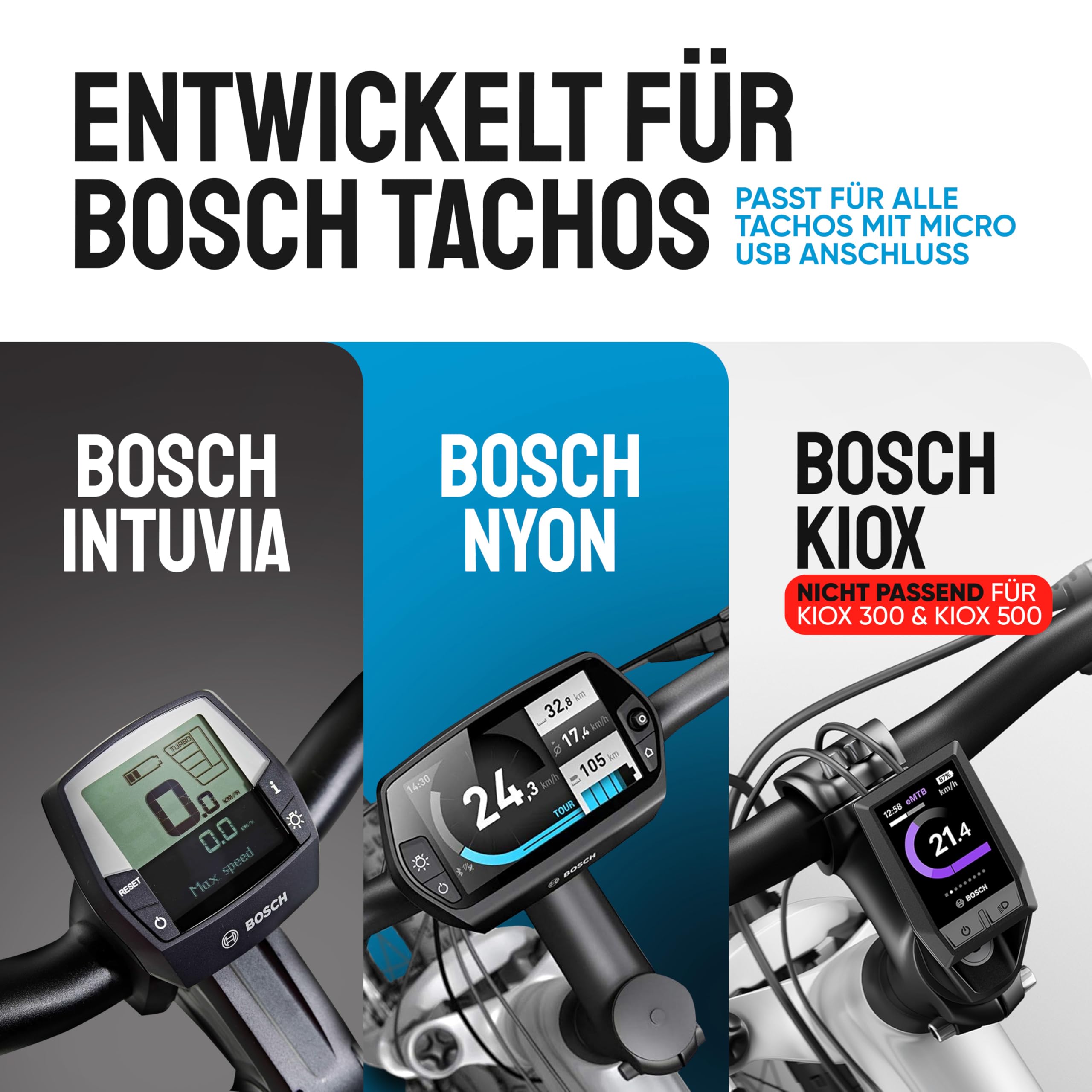 LAINFELD Kabel do ładowania E-Bike do Bosch Intuvia Kiox Nyon | Złącze USB C dla systemu Android | Kabel Micro USB do wyświetlacza roweru elektrycznego 35 cm | Akcesoria rowerowe