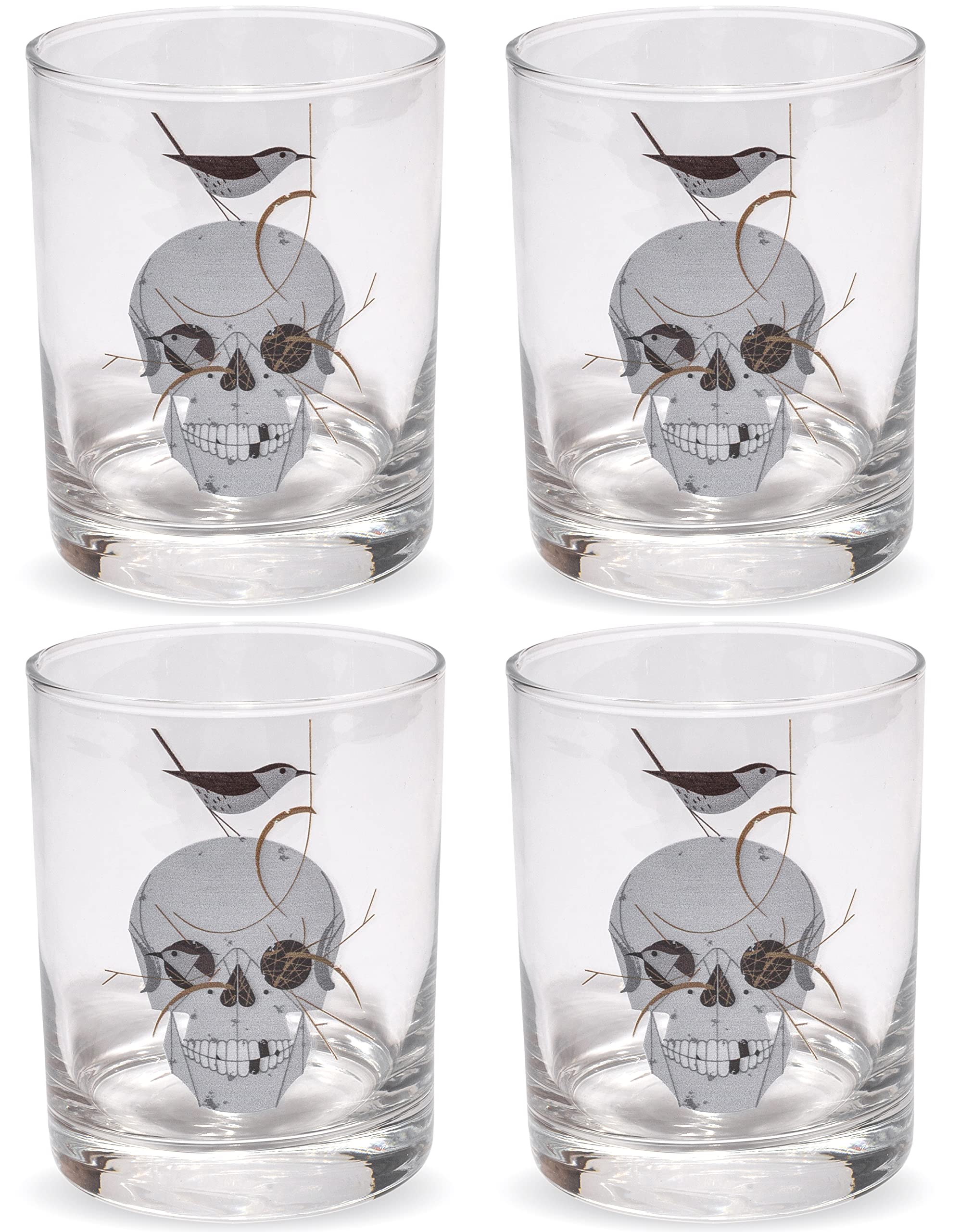 Charley Harper Wrented Double Old-Fashioned DOF Set of 4 Glasses