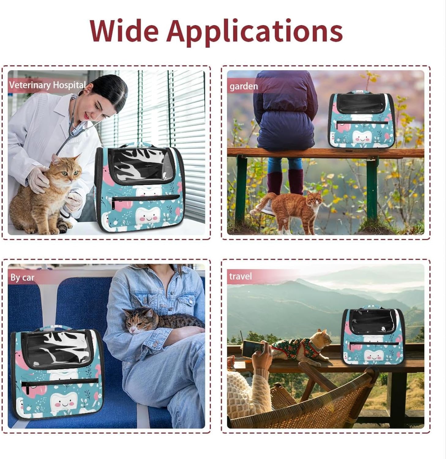 Portable Travel pet Backpack Carrier Hamster Bag Small Dog cat Carrier Breathable Hang Bag, Cute Teeth