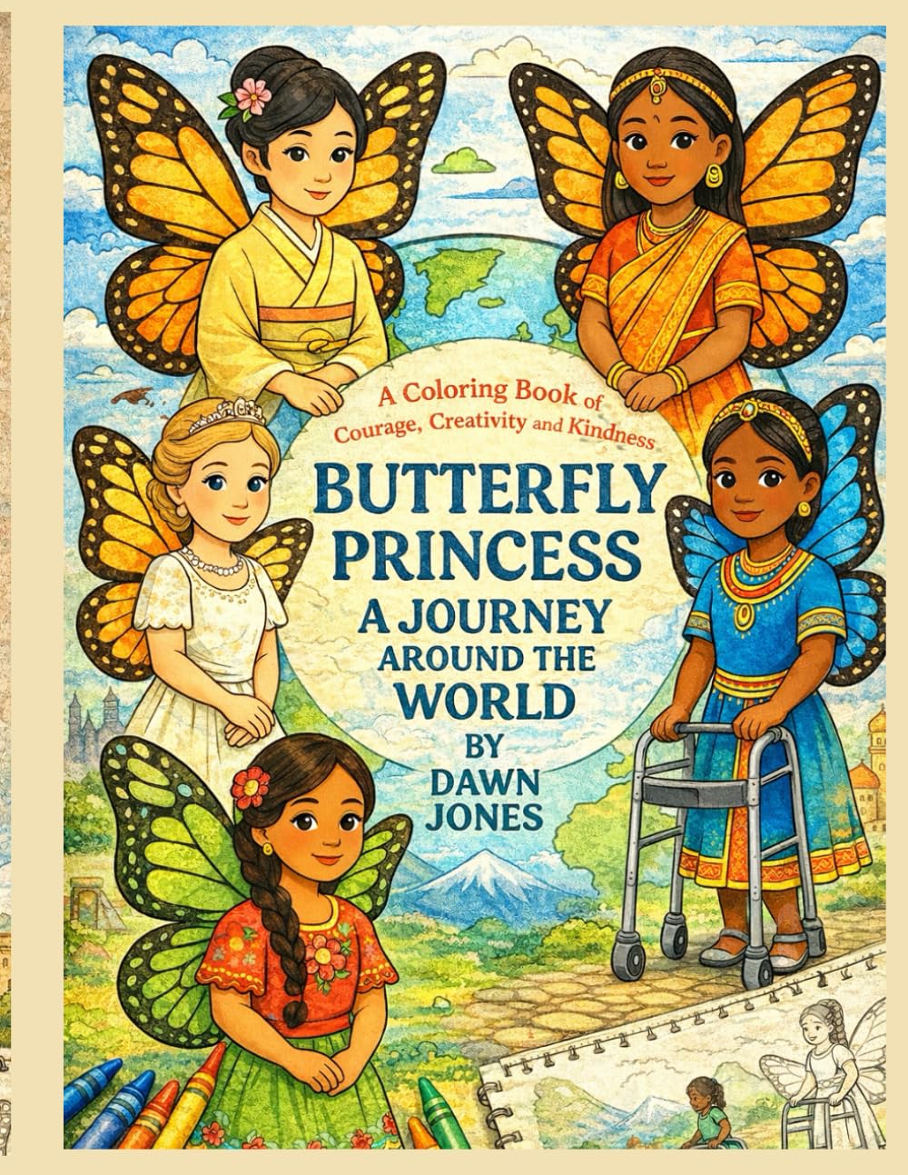 Butterfly Princess: A Journey Around the World: A Coloring Book of Courage, Kindness and Creativity