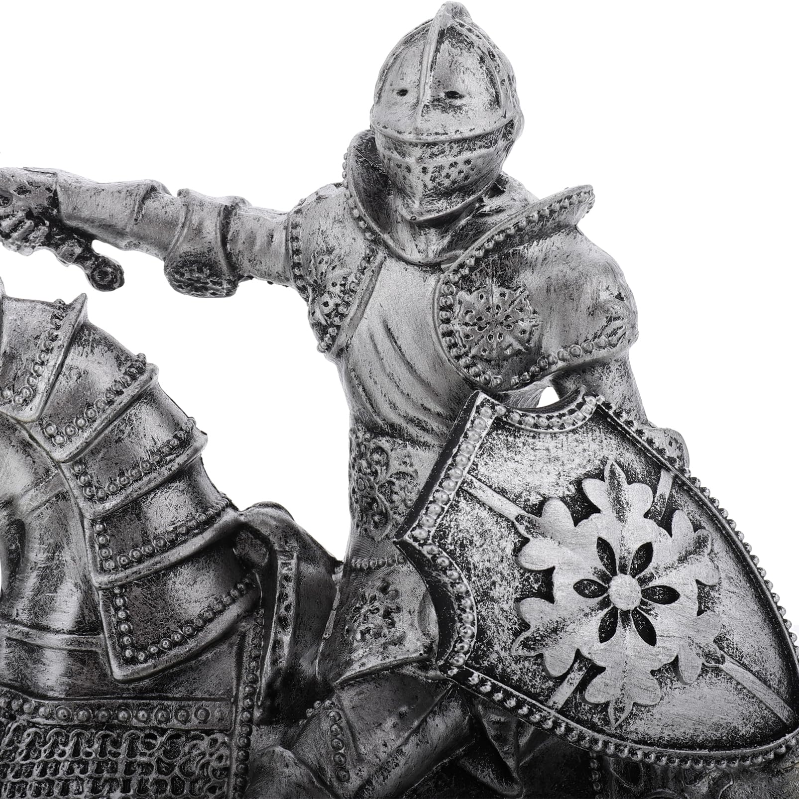 Yardwe Vintage Wachposten Statue aus Kunstharz in Silber für Deko | Mittelalterliche Ritterfigur, Schreibtisch und Wohnraumplatzierung, Feine Verarbeitung