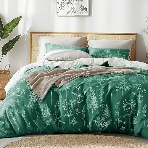 Love's cabin Emerald Comforter Set King - King Size Comforter Set, 3 Pieces Cute Floral Bedding Sets for All Seasons,1 Soft Reversible Botanical Flowers Comforter and 2 Pillow Shams