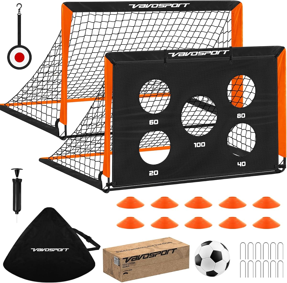 Paquete de 2 porterías de fútbol para niños para juego de patio trasero, portería de fútbol emergente de 4x3 pies | Porterías de fútbol portátiles, equipo de entrenamiento de red de fútbol para niños con objetivo, pelota, conos, para edades de 3 a 12 años, regalos para juegos deportivos al aire libre