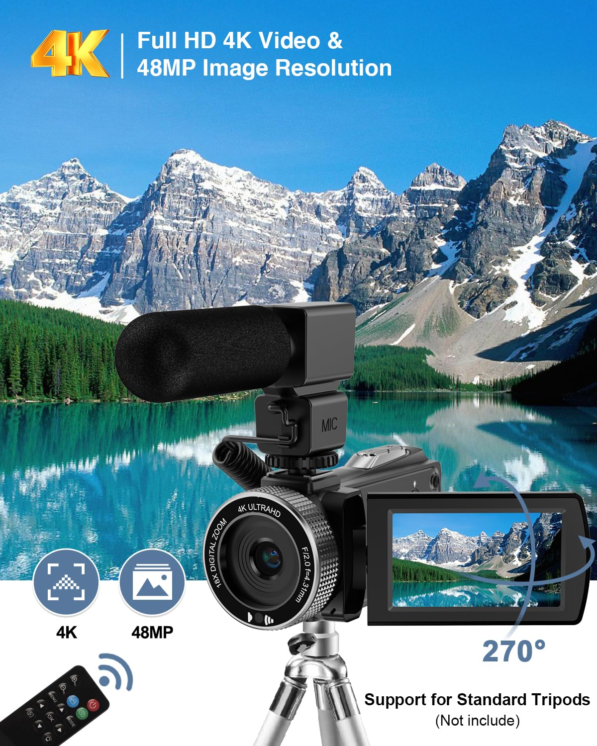 Videocamera Full HD 4K 48MP Vlogging Camera per YouTube Digital Camera Recorder Videocamera per riprese con 3 pollici Touch Screen, 2 batterie e scheda SD 32G