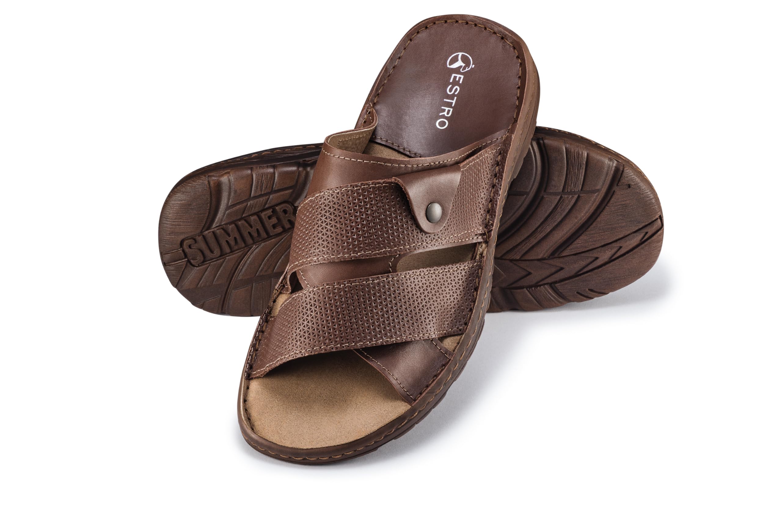 ESTRO Sandalias Hombre Verano Cuero - Sandalias Hombre Cuero Chanclas Hombres Piel con Suela Goma Antideslizante S5