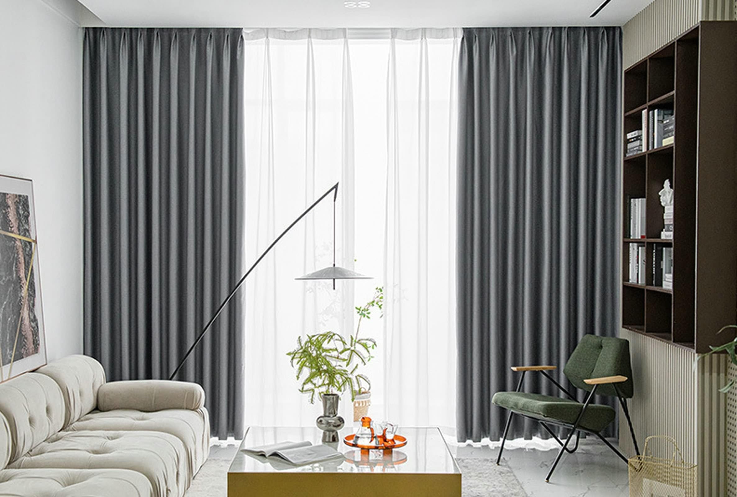 Lot de 2 rideaux de salon longs en polyester gris à œillets 86 x 138 cm