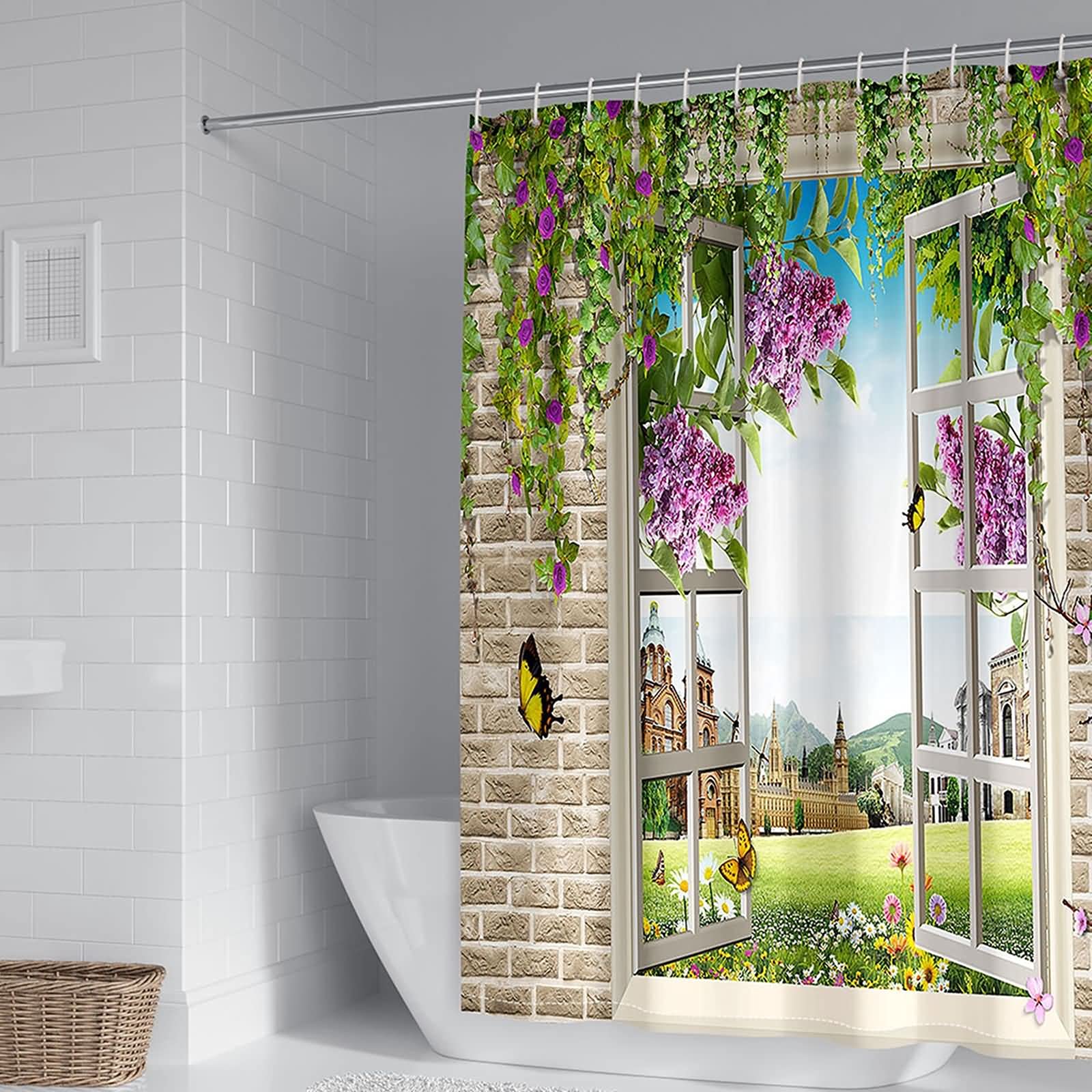 Rideau de douche jardin de château pour une salle de bain style bucolique