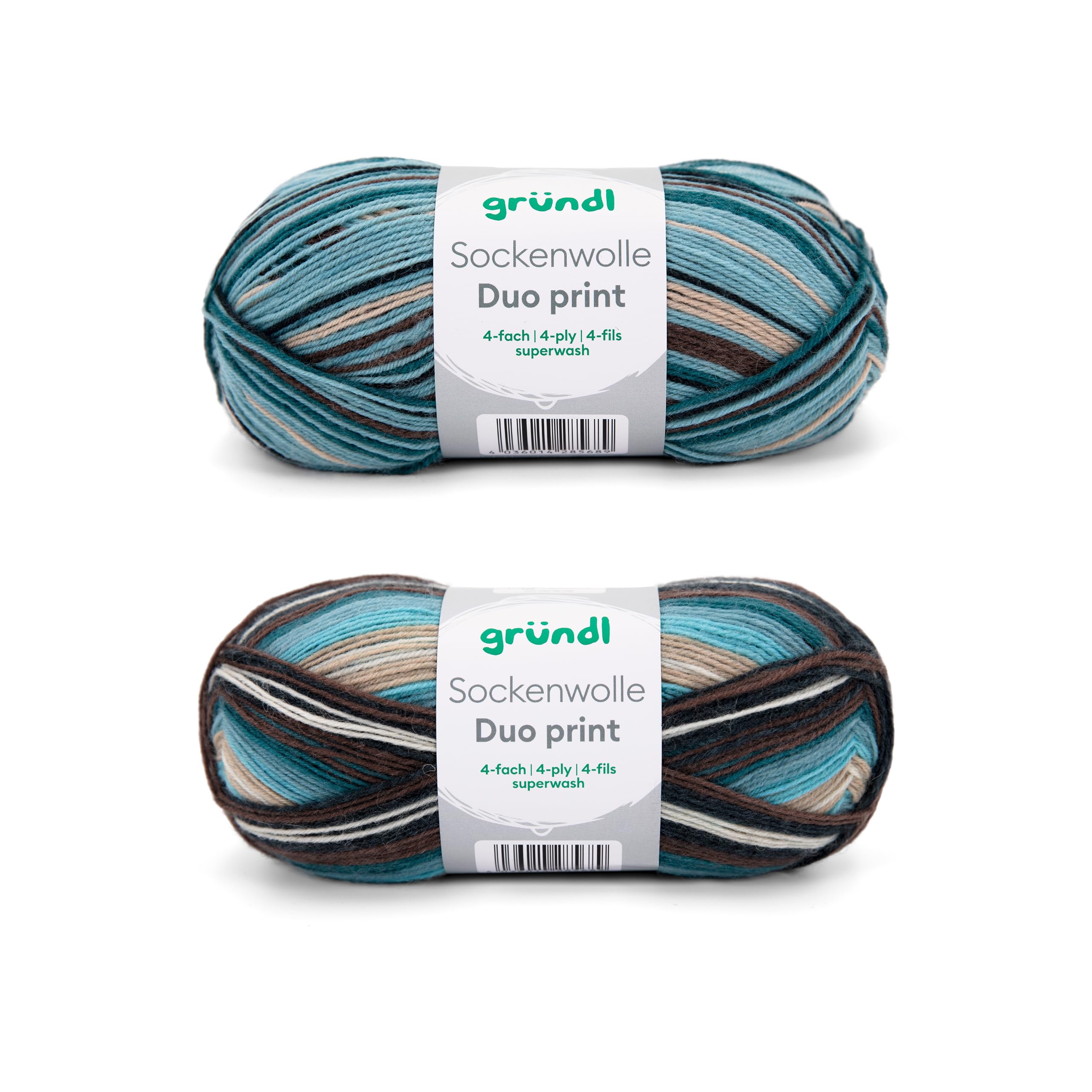 120 2 X 100 G Turquoise-Blue Gründl Sock Wool Duo Knitting Set Of 2 X 100 G Sock Yarn (75% Virgin Wool (Superwash), 25% Polyamide) + Instructions (English Language Not Guaranteed), Turquoise-Blue