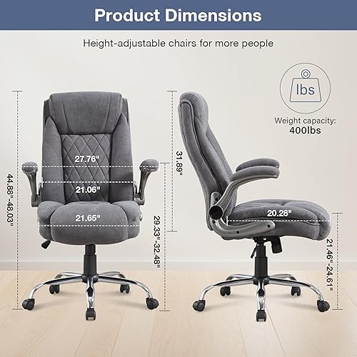 Miniatura 2 de Silla de oficina de tela grande y alta, 400 libras, respaldo alto, silla de escritorio ejecutiva para computadora con reposabrazos abatibles, tela